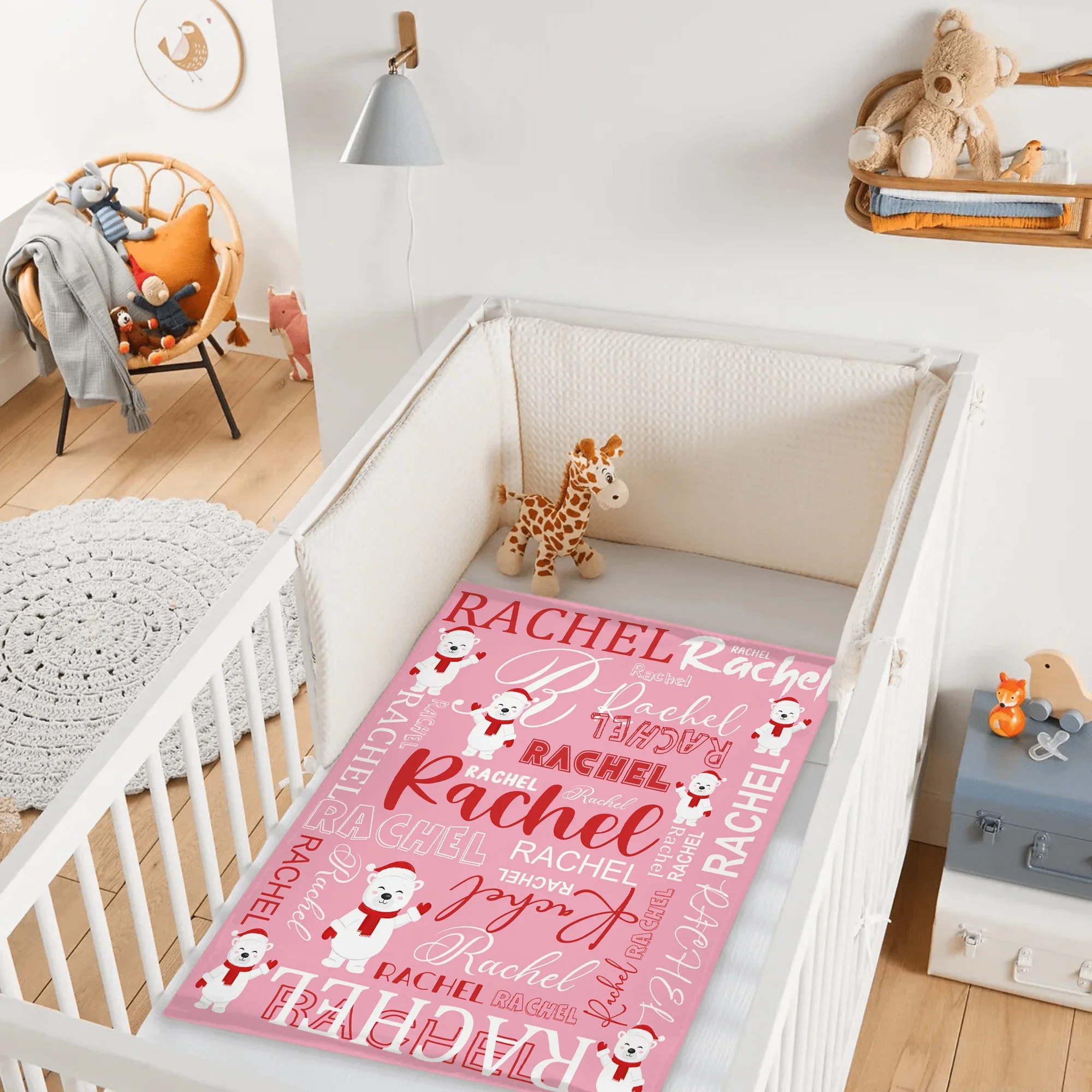 Christmas Bear Personalized Name Custom Blanket - Suitable for Baby Girls and Boys - Joliny