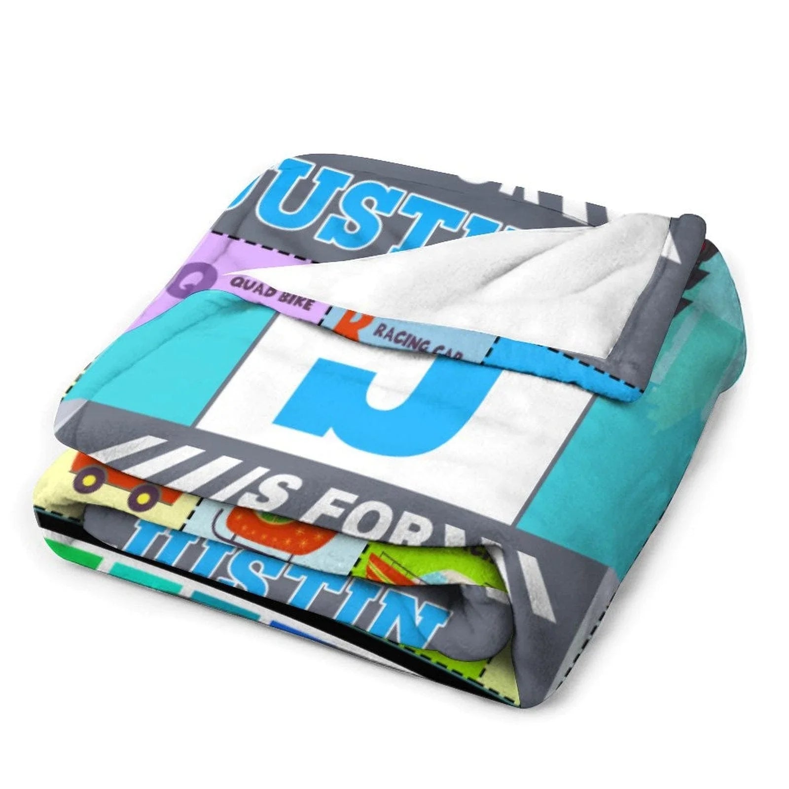 Custom Name Blankets with Transportation Alphabet Design - Joliny