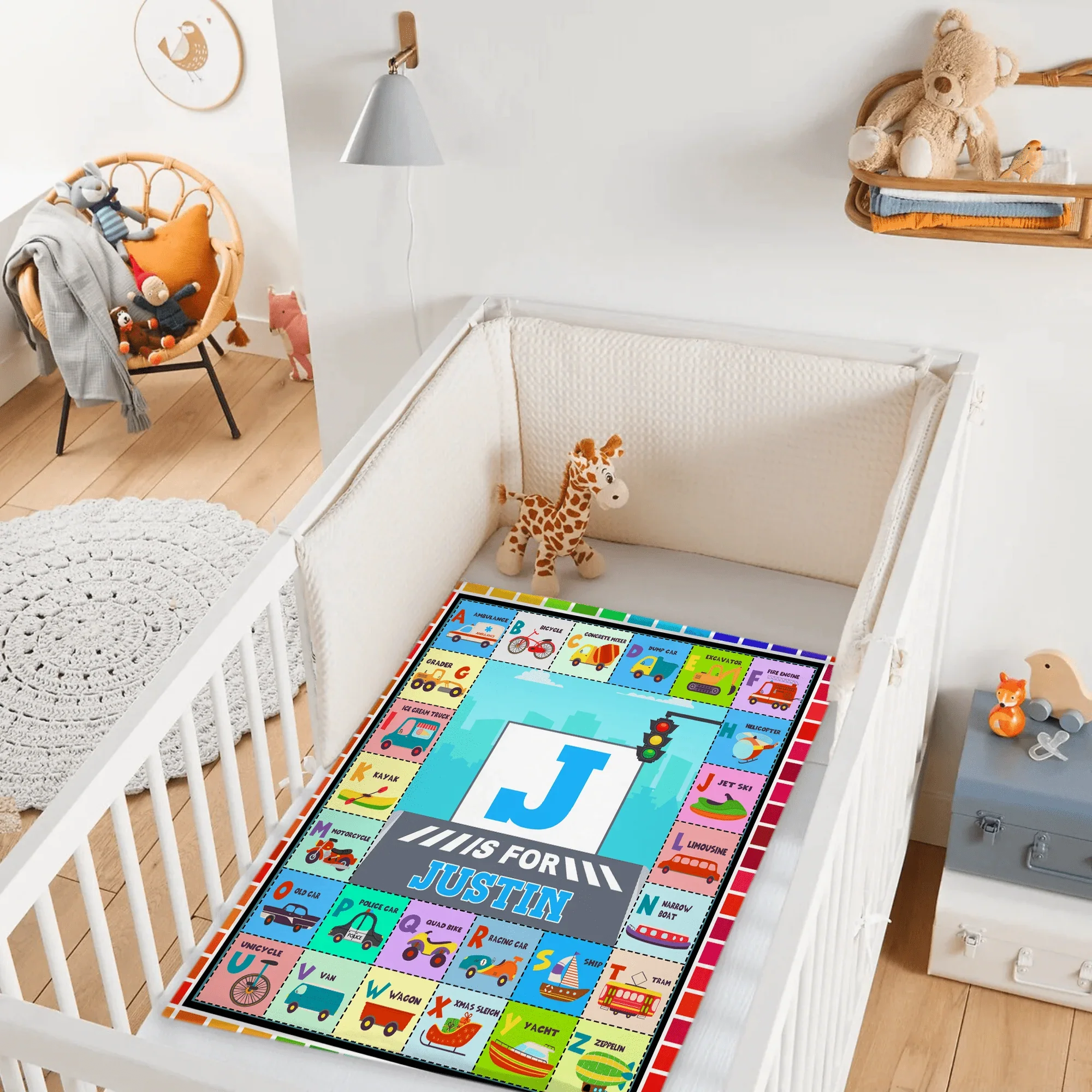 Custom Name Blankets with Transportation Alphabet Design - Joliny