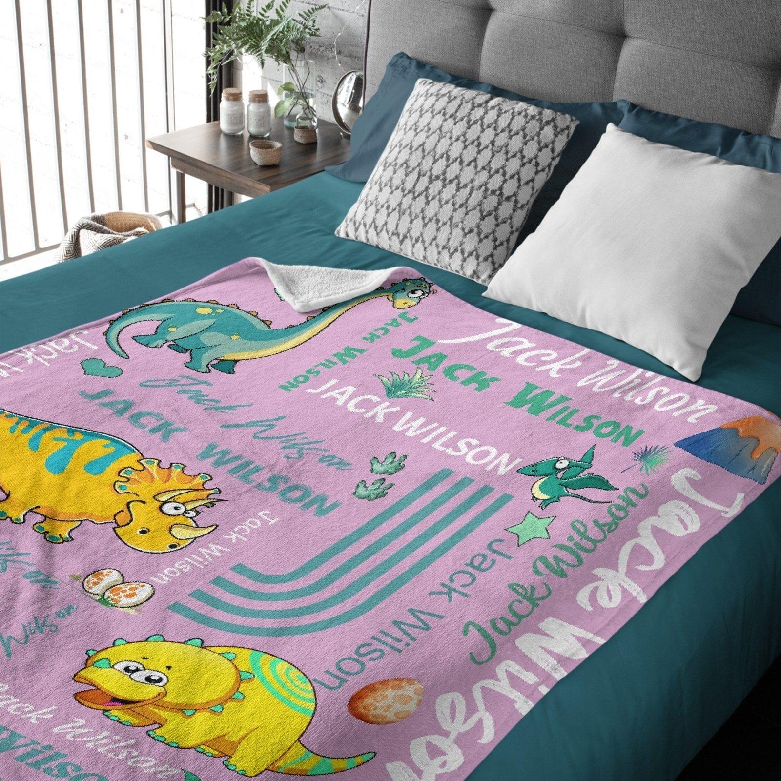 Customized Dinosaur Name Blanket - Dinosaur Print Custom Boy Blanket - Personalized Baby Birthday Gifts - Joliny