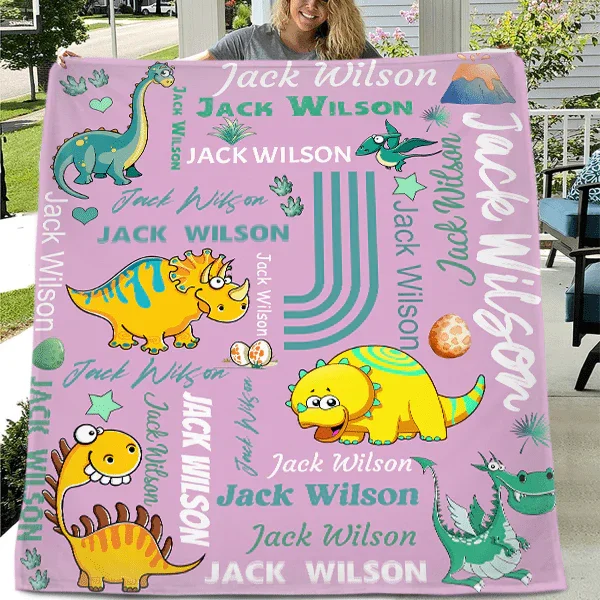 Customized Dinosaur Name Blanket - Dinosaur Print Custom Boy Blanket - Personalized Baby Birthday Gifts - Joliny