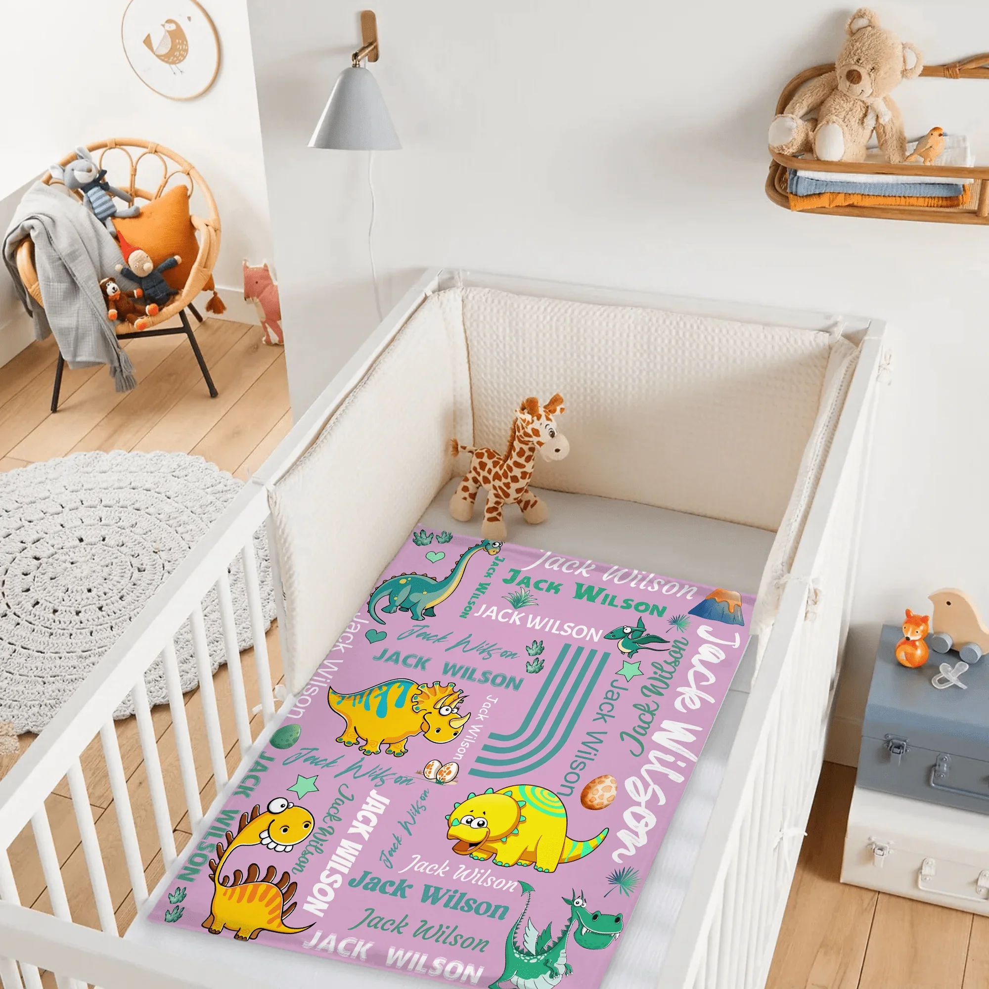 Customized Dinosaur Name Blanket - Dinosaur Print Custom Boy Blanket - Personalized Baby Birthday Gifts - Joliny