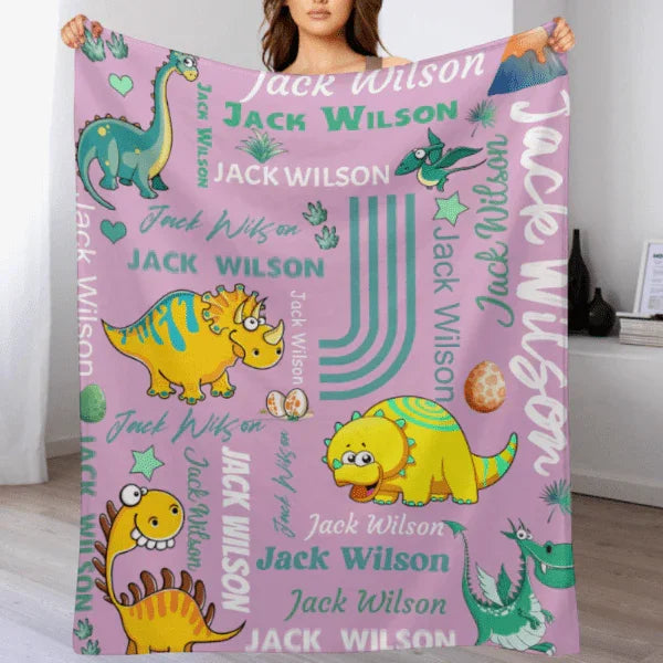 Customized Dinosaur Name Blanket - Dinosaur Print Custom Boy Blanket - Personalized Baby Birthday Gifts - Joliny