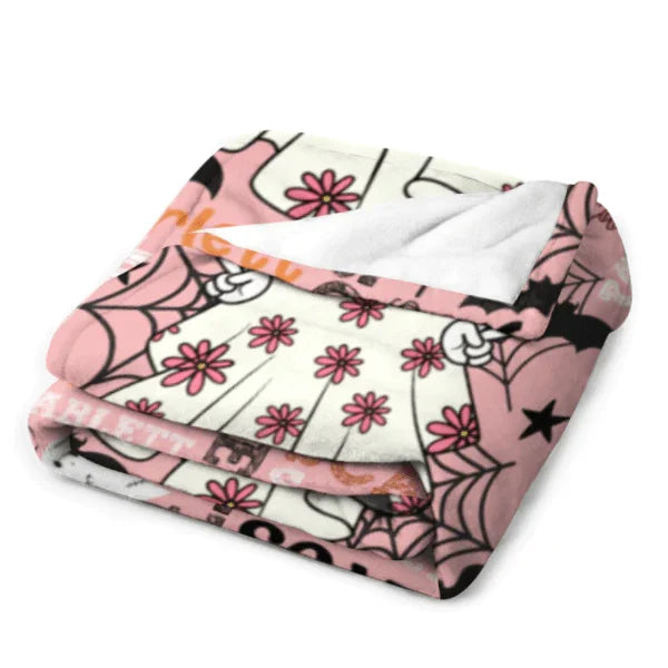 Cute Pink Ghost - Halloween Name Custom Personalized Decorative Blanket - Gift for Girls and Boys - Joliny