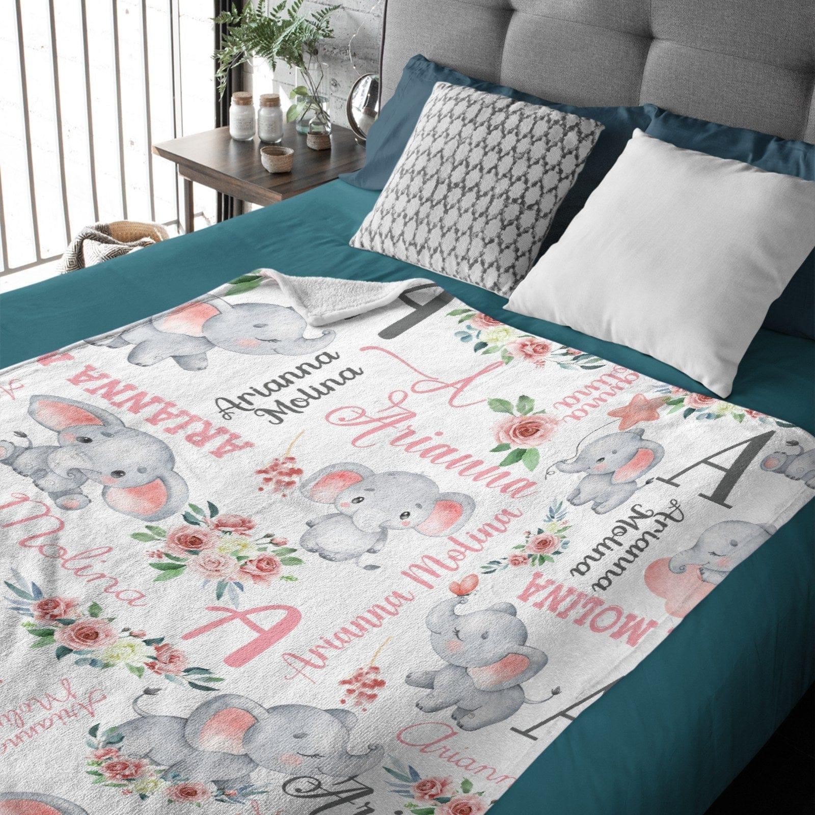 Floral Cute Elephant Personalized Customized Girl Blanket Birthday Gift Newborn Party Gift For Baby Kids Family - Joliny