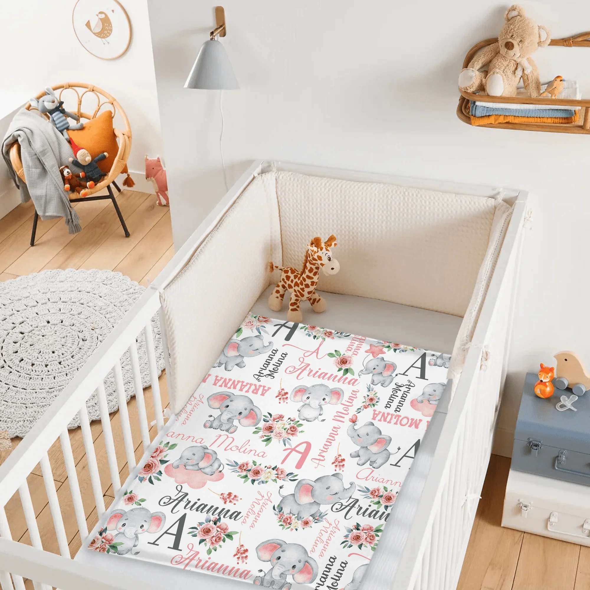 Floral Cute Elephant Personalized Customized Girl Blanket Birthday Gift Newborn Party Gift For Baby Kids Family - Joliny