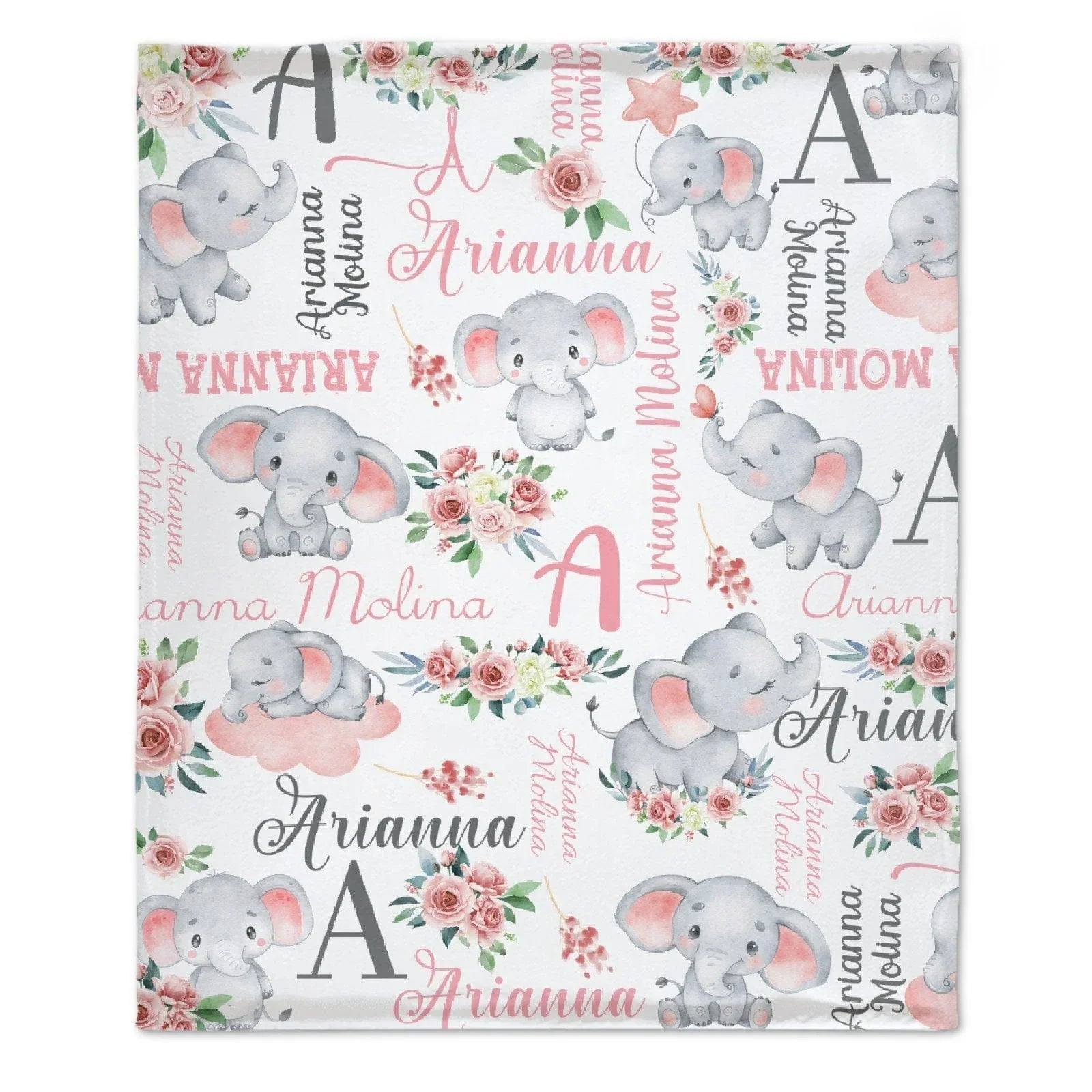 Floral Cute Elephant Personalized Customized Girl Blanket Birthday Gift Newborn Party Gift For Baby Kids Family - Joliny