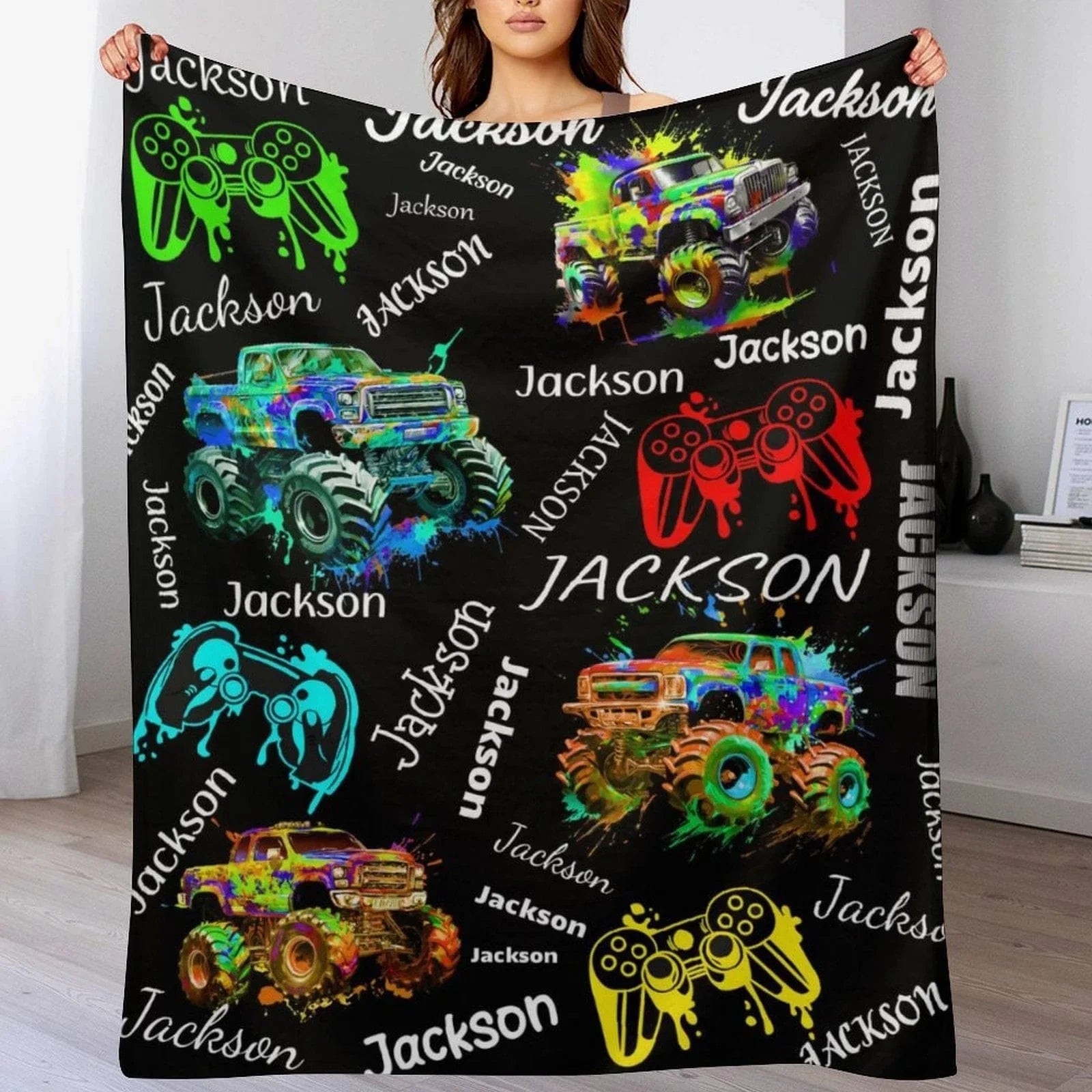 Game Controller Truck Blanket, Gamer Gift for Kids Boys Teen Adults - Joliny