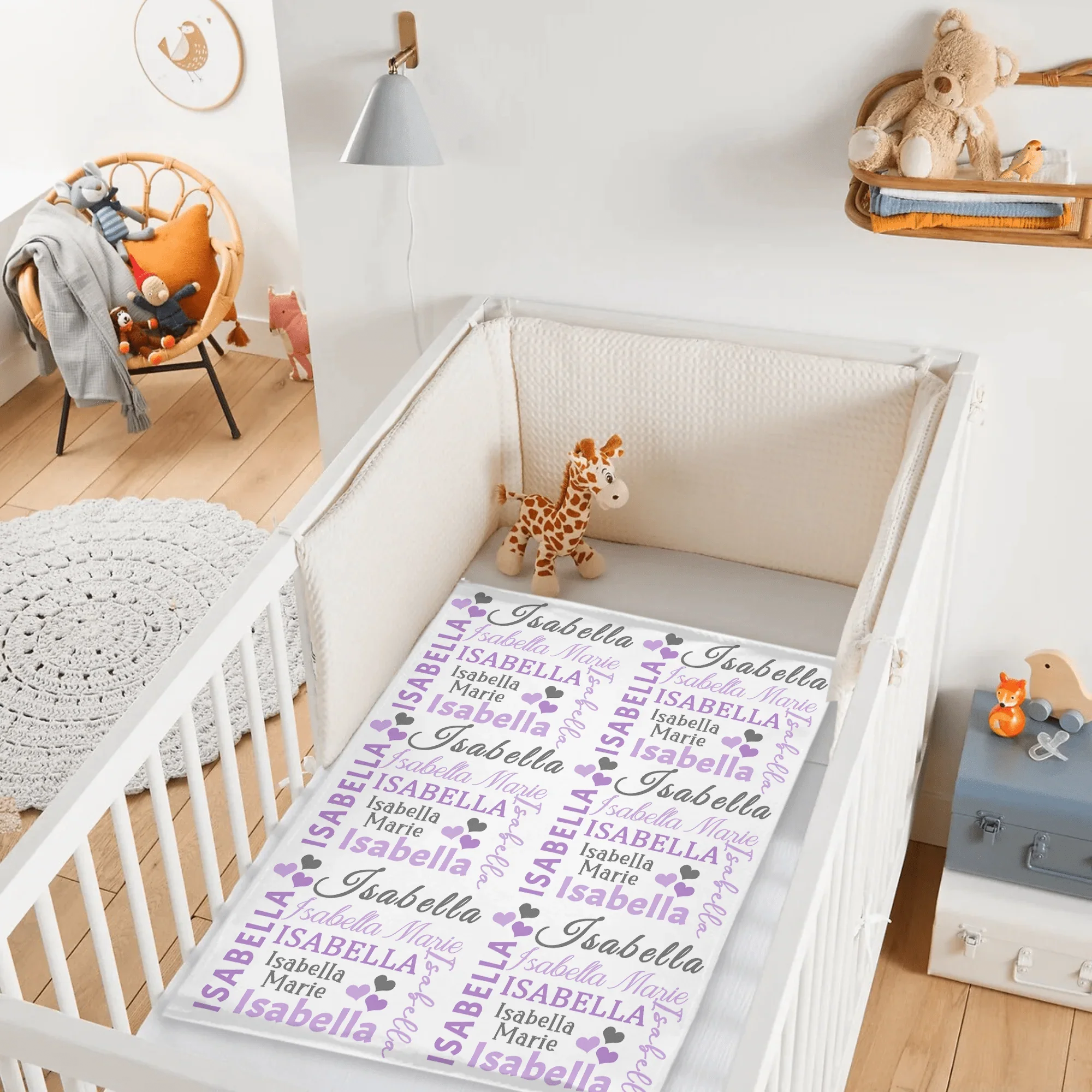 Hearts Name Blanket In Pink And Gray for Baby Girl - Joliny