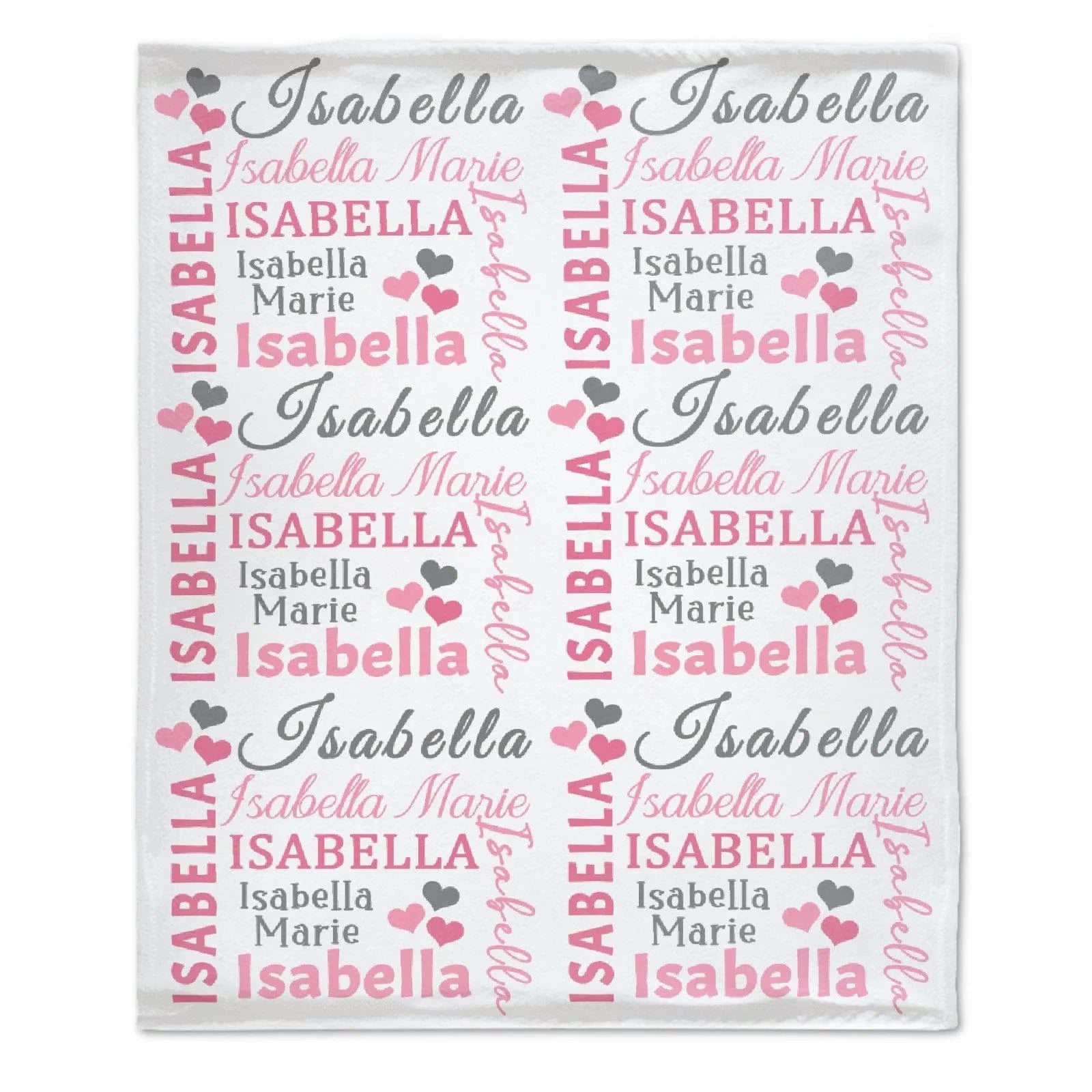 Hearts Name Blanket In Pink And Gray for Baby Girl - Joliny