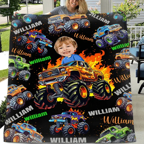Name Face Custom Blanket Personalized Creative Boys Riding Truck Blanket - Joliny