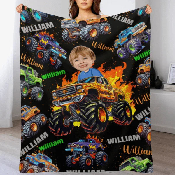 Name Face Custom Blanket Personalized Creative Boys Riding Truck Blanket - Joliny