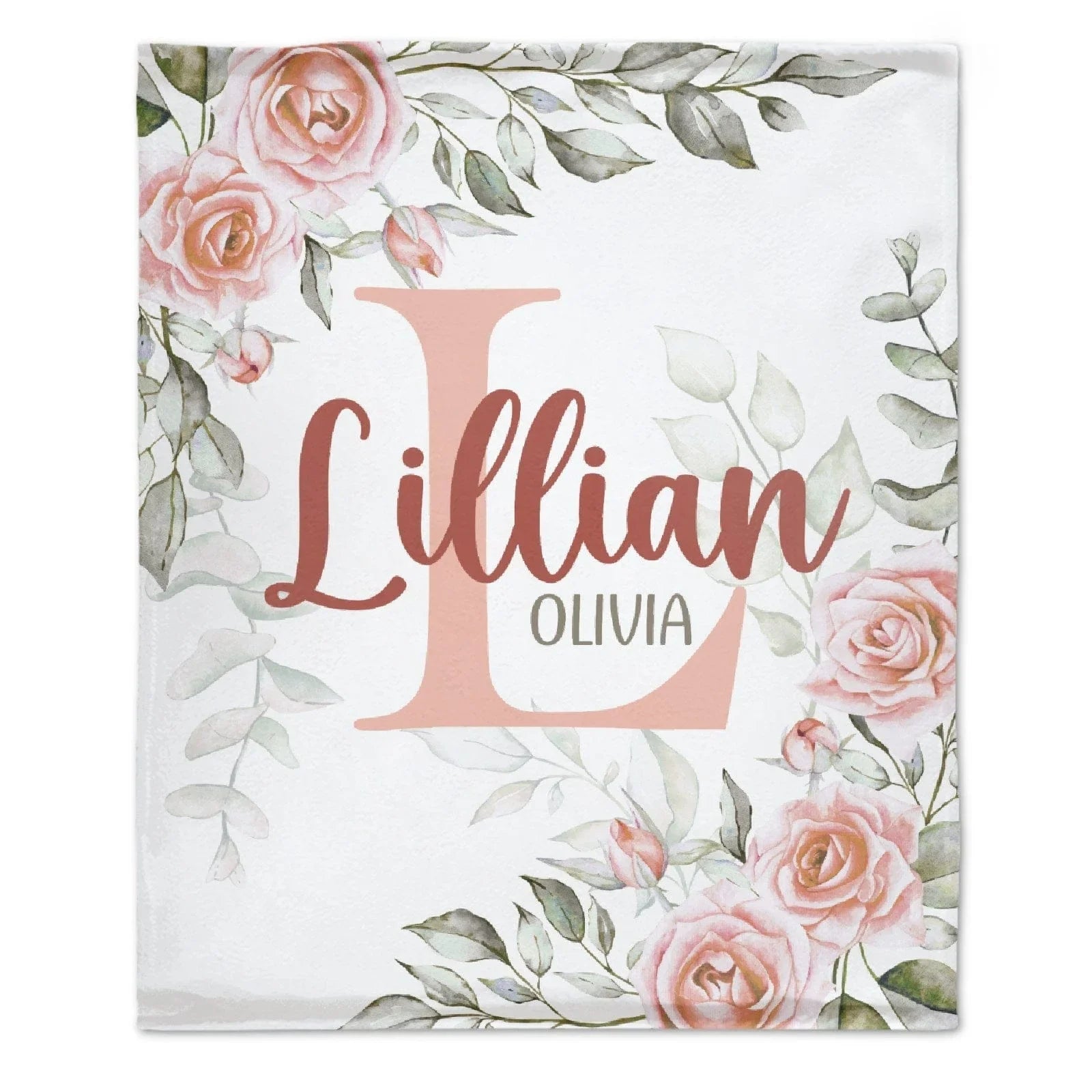 Pale Pink Watercolor Rose Name Blanket - Joliny