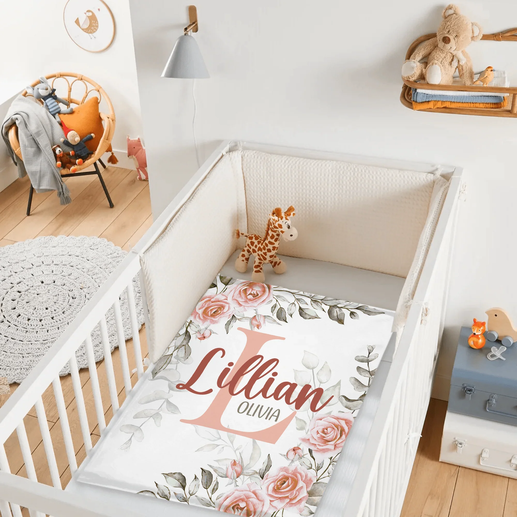 Pale Pink Watercolor Rose Name Blanket - Joliny