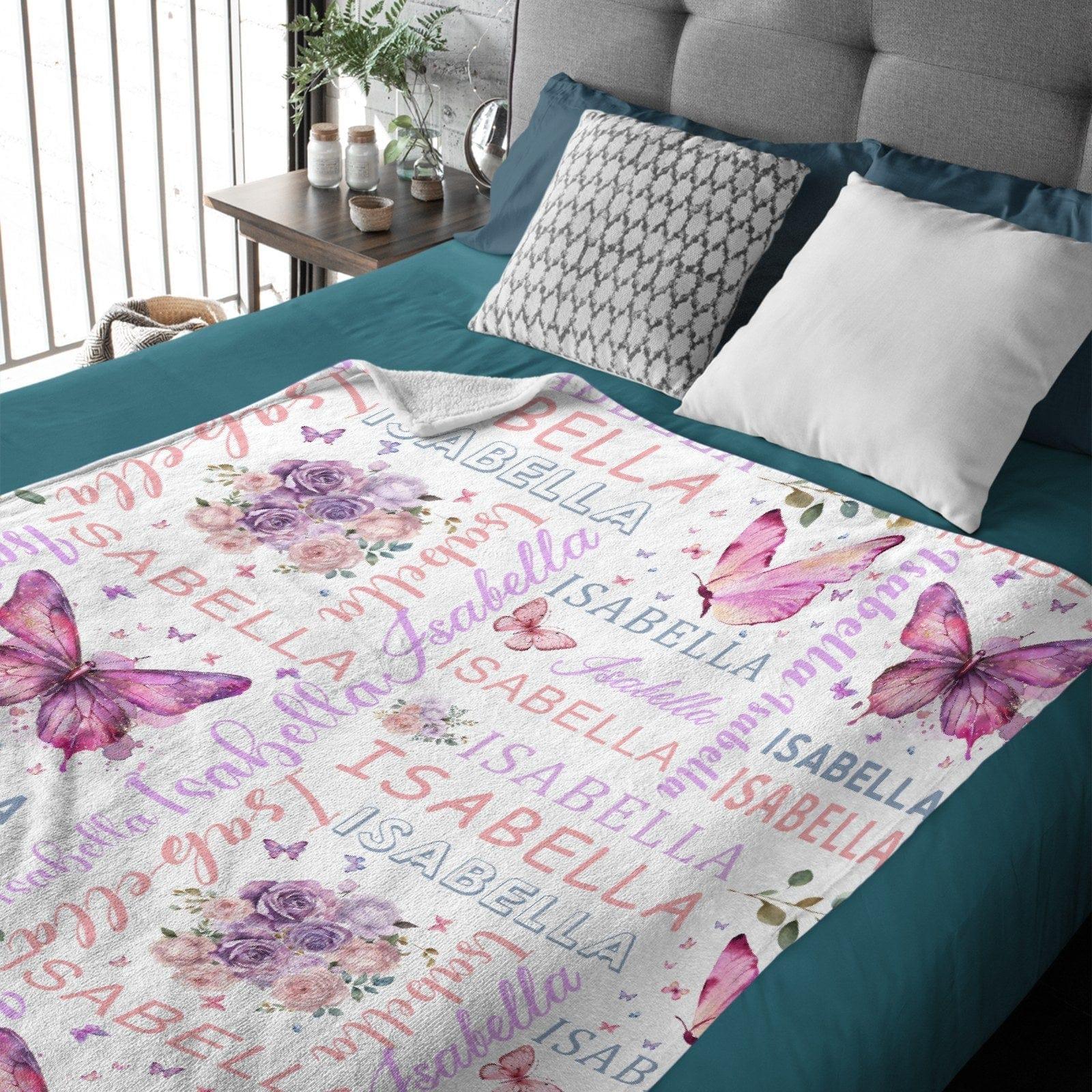 Personalised Purple Butterfly Floral Baby Blanket - Customised Gift for Baby Shower - Joliny
