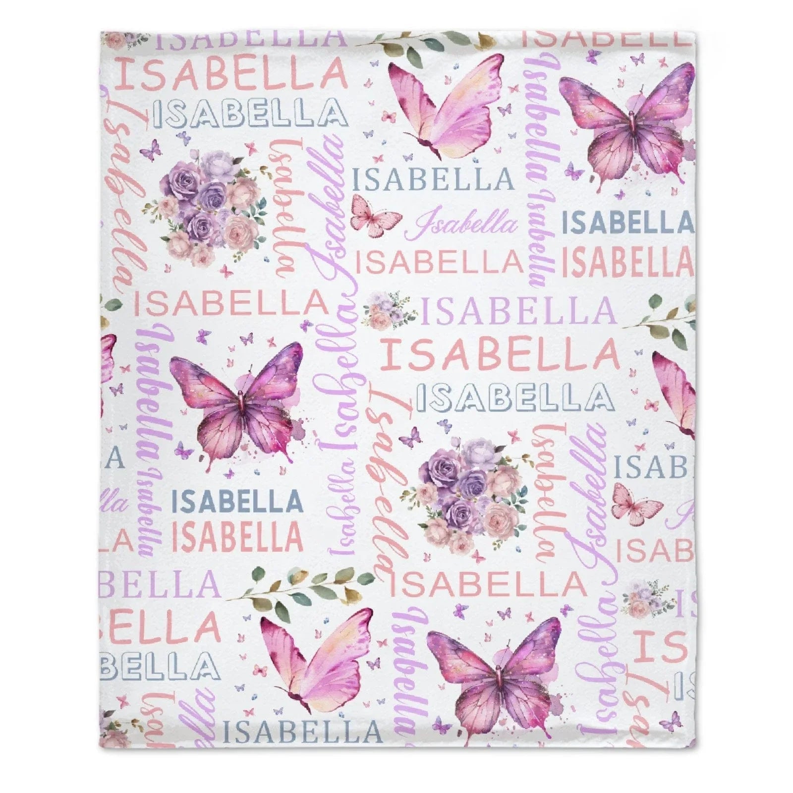 Personalised Purple Butterfly Floral Baby Blanket - Customised Gift for Baby Shower - Joliny
