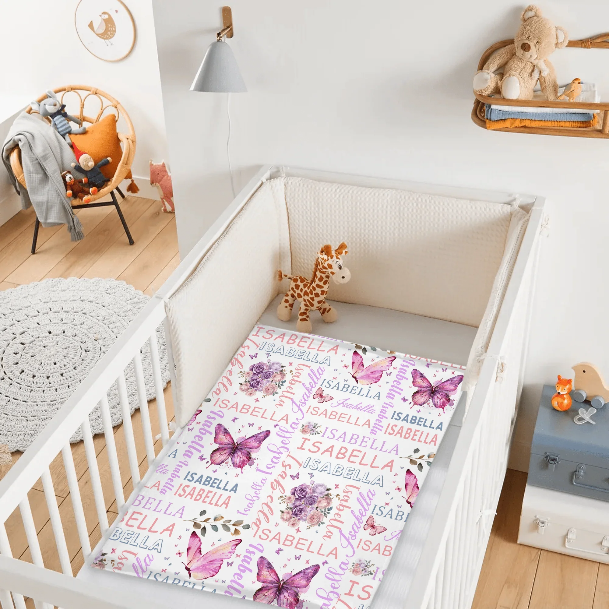 Personalised Purple Butterfly Floral Baby Blanket - Customised Gift for Baby Shower - Joliny