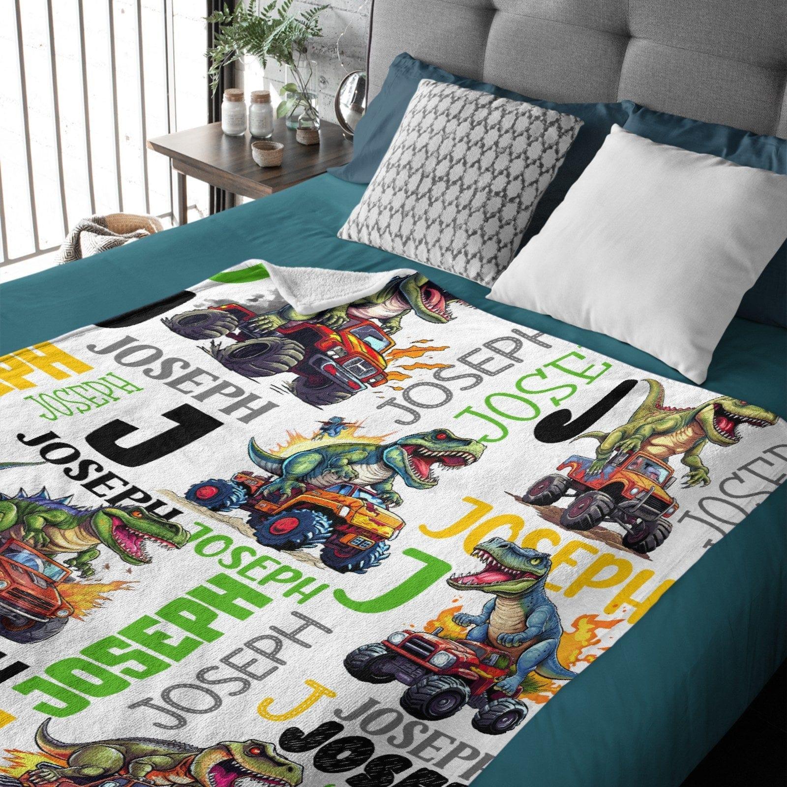 Personalized Baby Blanket Dinosaur Flame Pickup Name Custom Blanket - Joliny