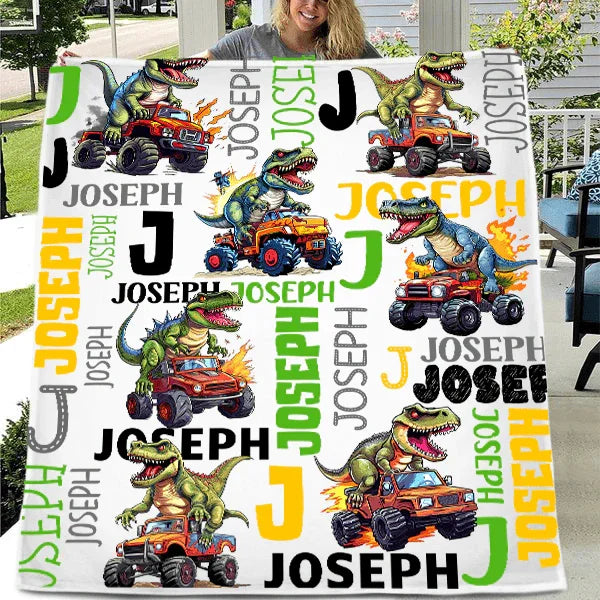 Personalized Baby Blanket Dinosaur Flame Pickup Name Custom Blanket - Joliny