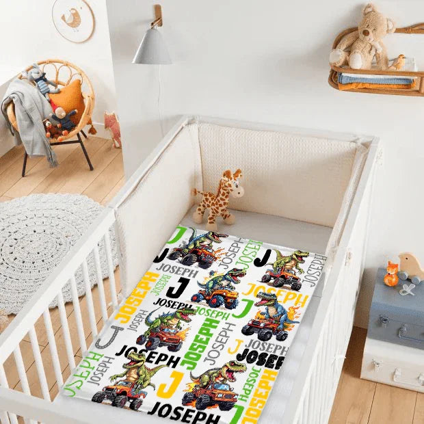 Personalized Baby Blanket Dinosaur Flame Pickup Name Custom Blanket - Joliny