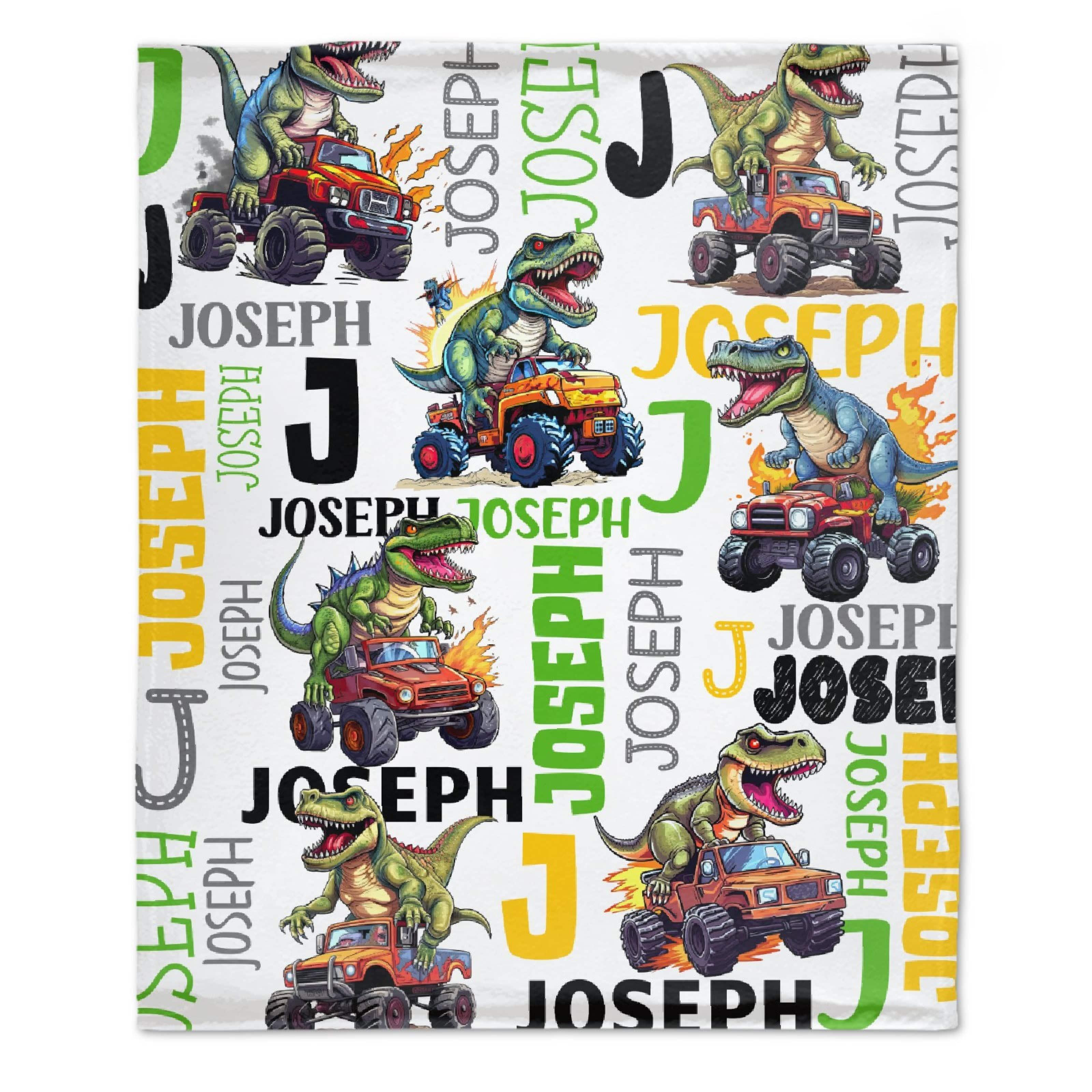 Personalized Baby Blanket Dinosaur Flame Pickup Name Custom Blanket - Joliny