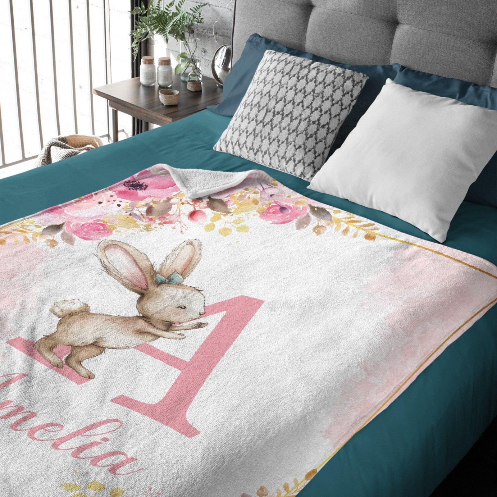 Personalized Baby Blanket with Name, Pink Bunny - Joliny