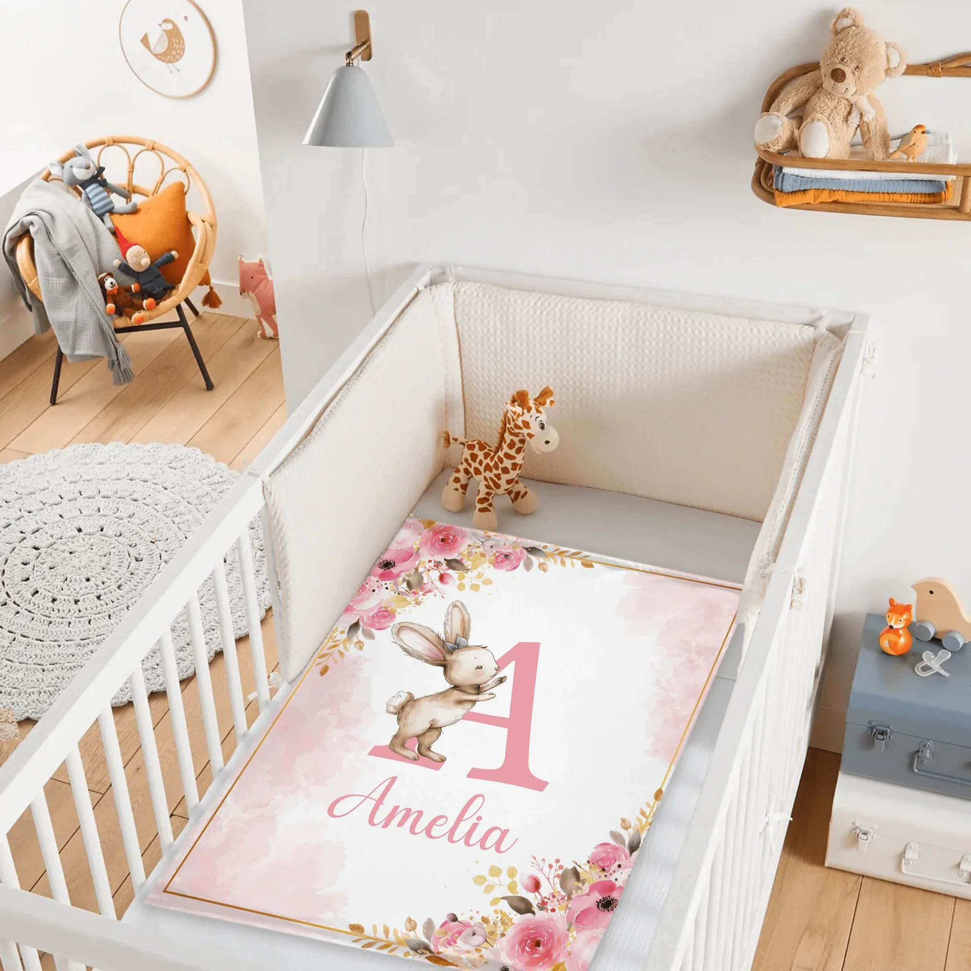 Personalized Baby Blanket with Name, Pink Bunny - Joliny