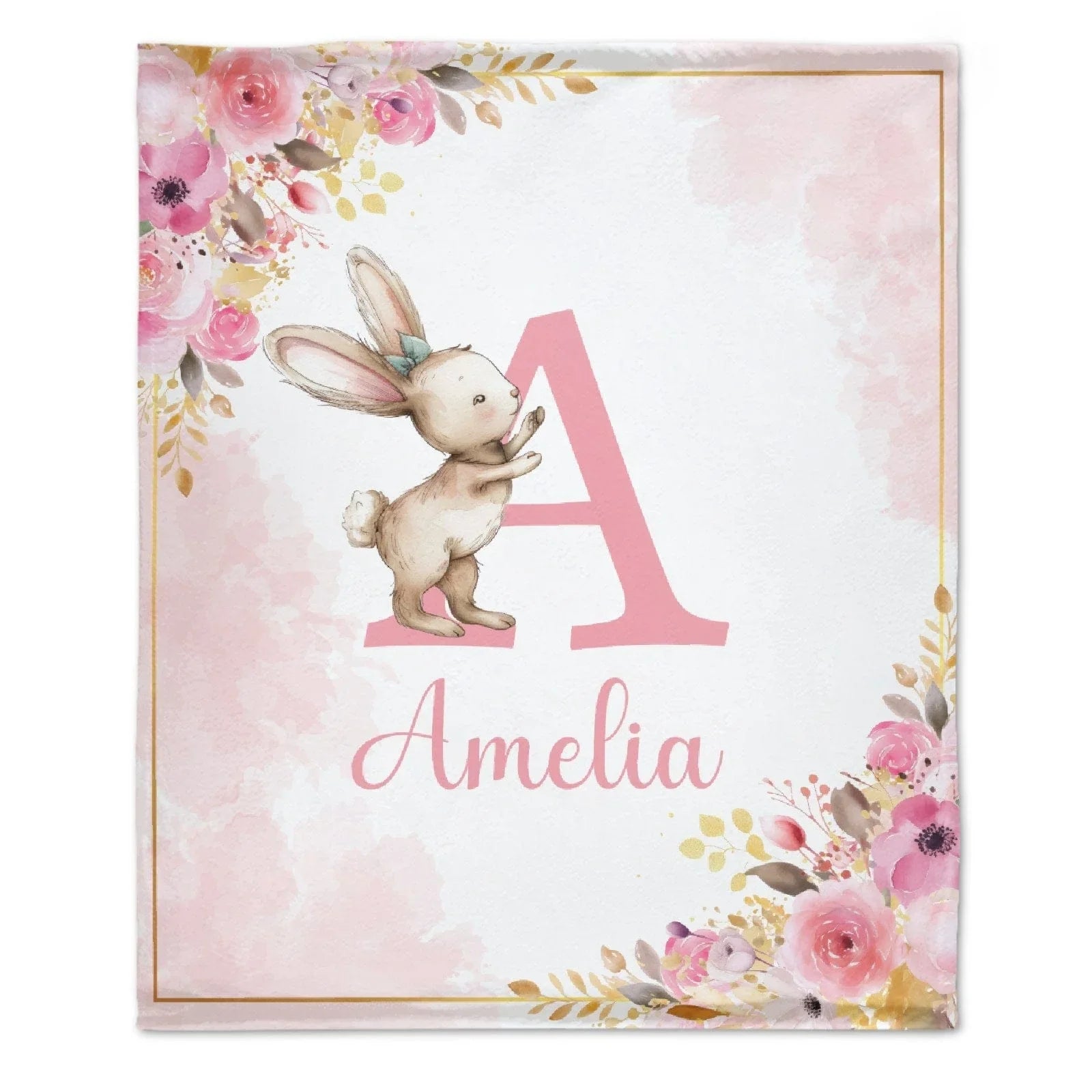Personalized Baby Blanket with Name, Pink Bunny - Joliny