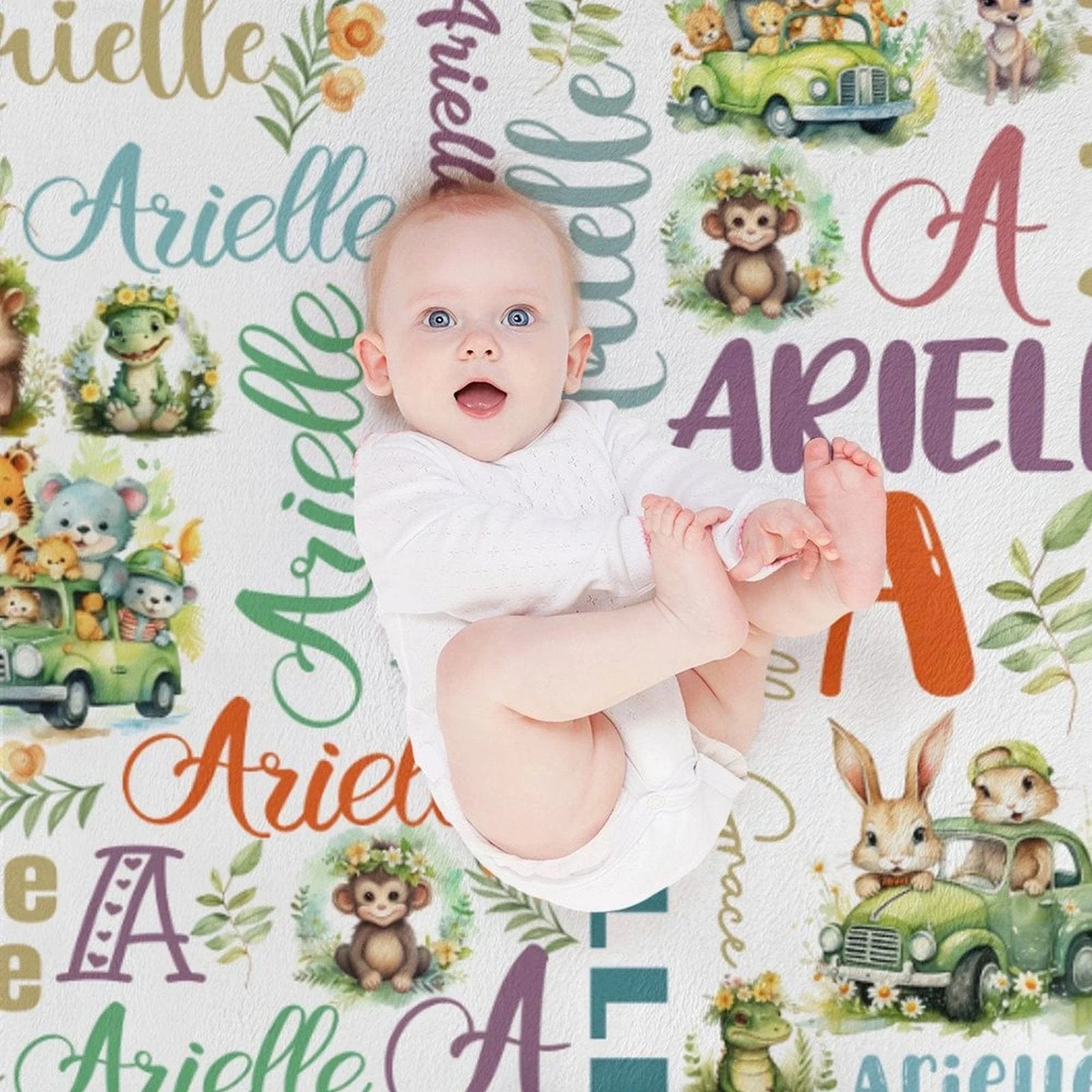 Personalized Baby Girls Blanket - Customizable Name Art Safari Theme Blanket - Joliny