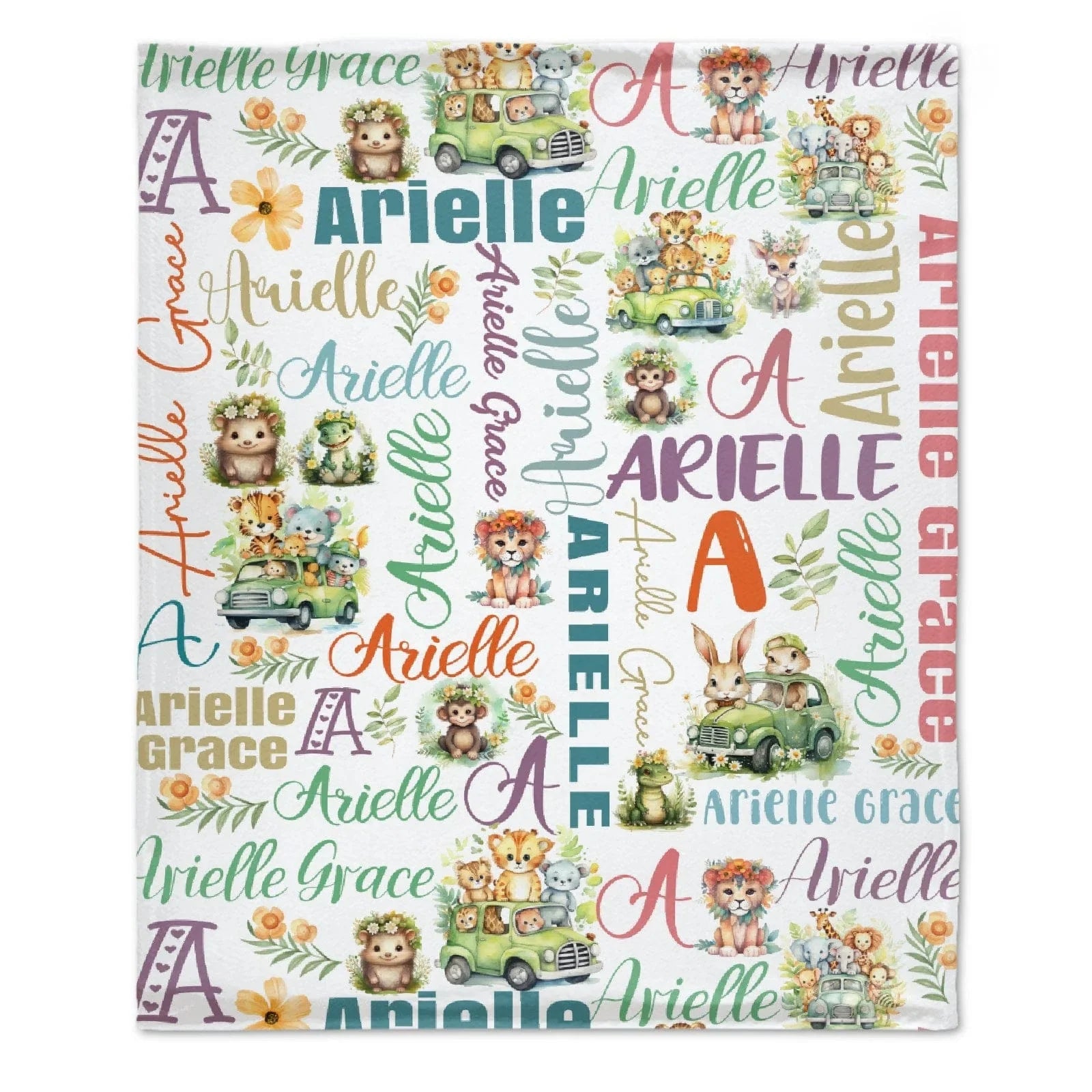 Personalized Baby Girls Blanket - Customizable Name Art Safari Theme Blanket - Joliny