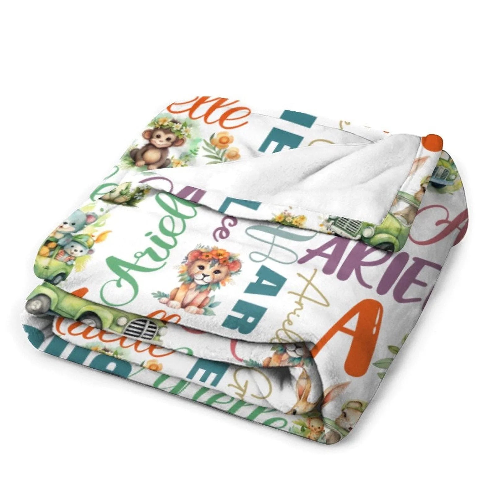 Personalized Baby Girls Blanket - Customizable Name Art Safari Theme Blanket - Joliny