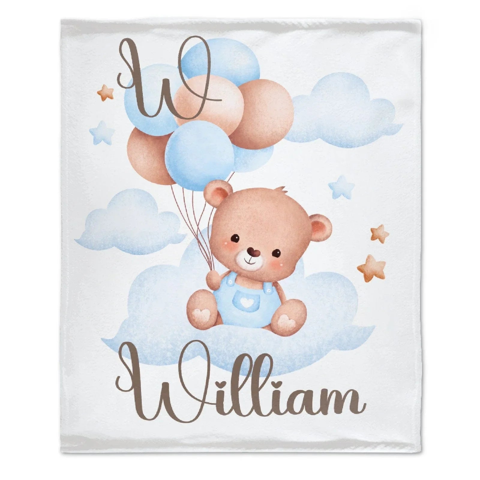 Personalized Balloon Bear Baby Name Blanket - Joliny
