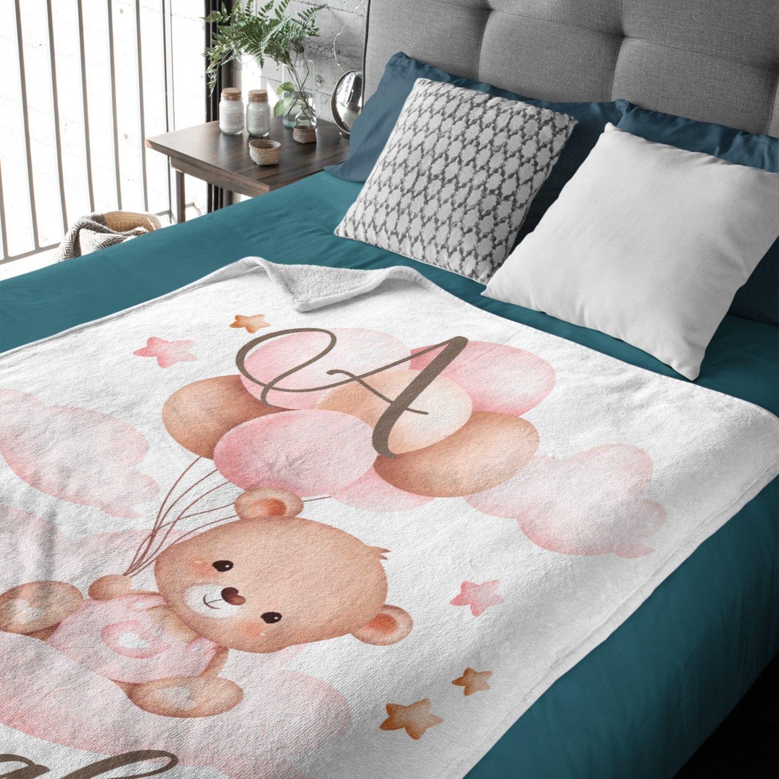 Personalized Balloon Bear Baby Name Blanket - Joliny