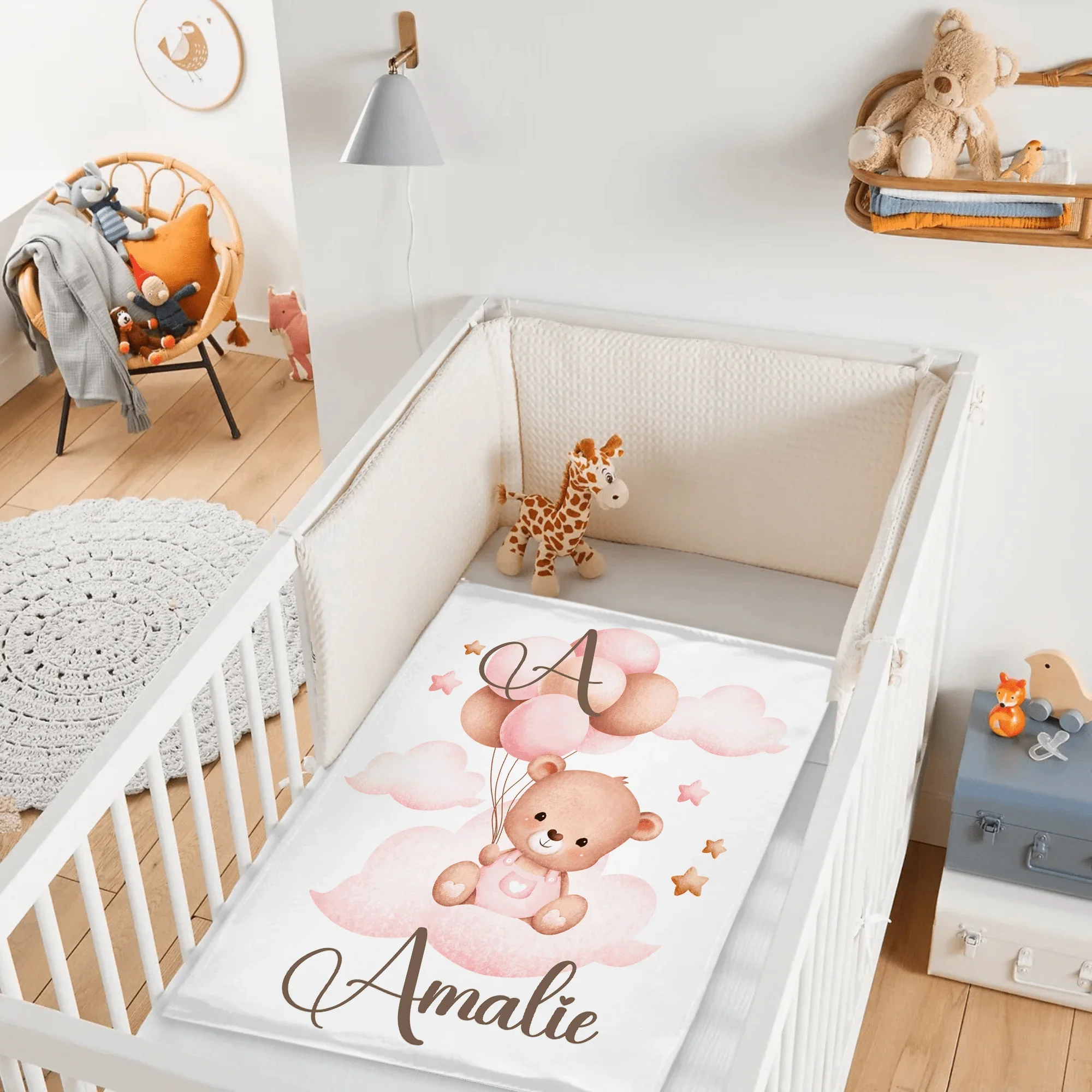 Personalized Balloon Bear Baby Name Blanket - Joliny