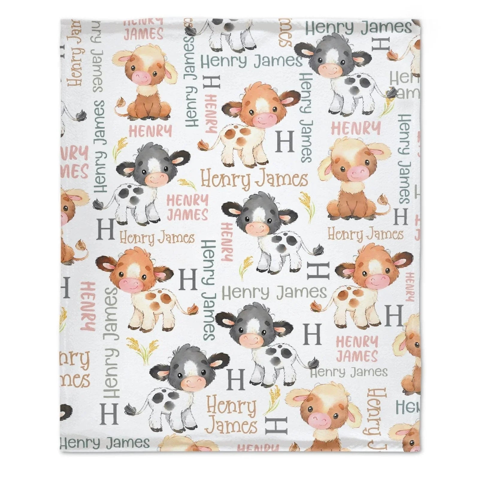 Personalized Black Brown Calf Name Blanket - Joliny