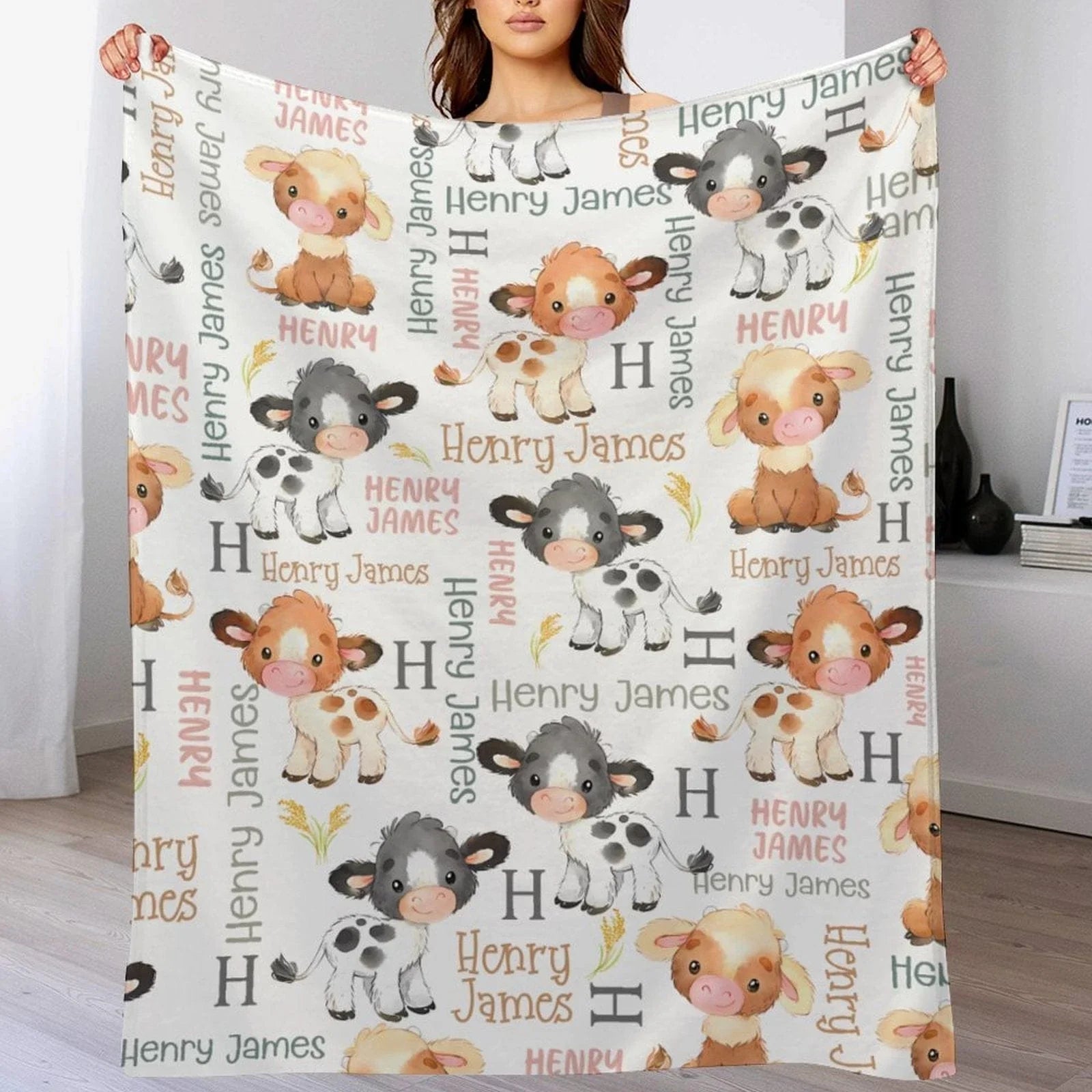 Personalized Black Brown Calf Name Blanket - Joliny