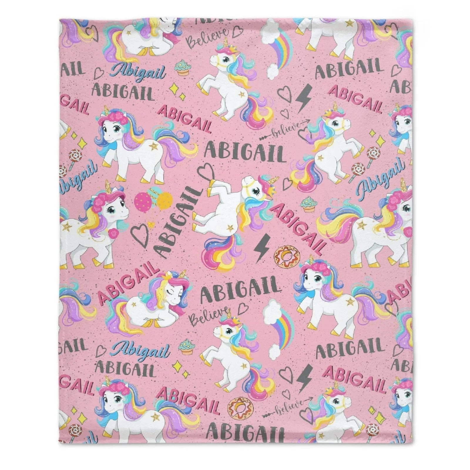 Personalized Black Pink Funny Unicorn Custom Name Blanket for Girls - Joliny