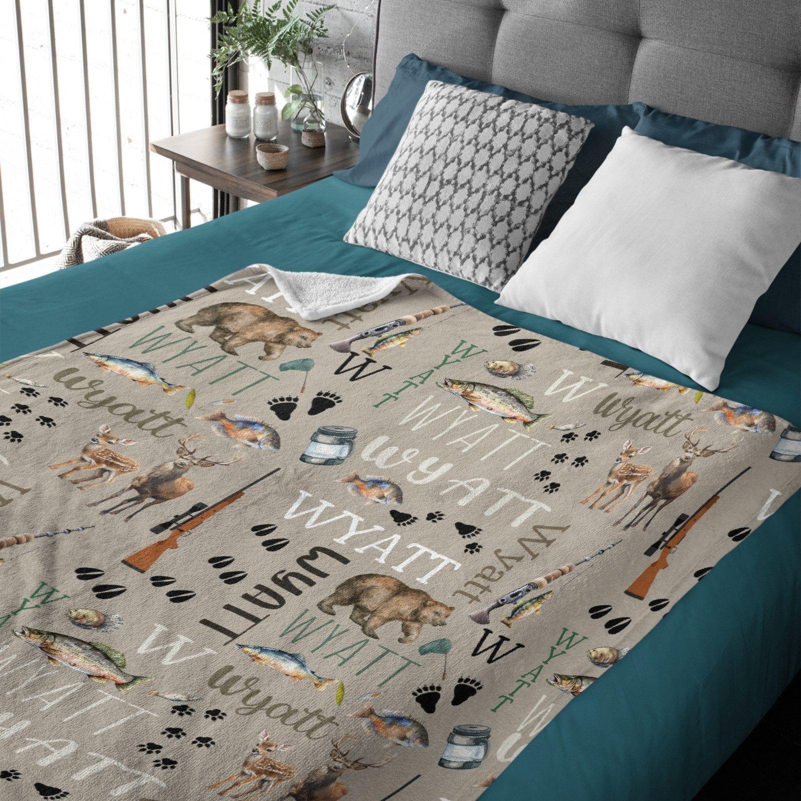 Personalized Hunting Fishing Blanket - Custom Hunting Baby Blanket- Hunting Baby Blanket - Personalized Name Blanket - Outdoors Bear Deer - Joliny