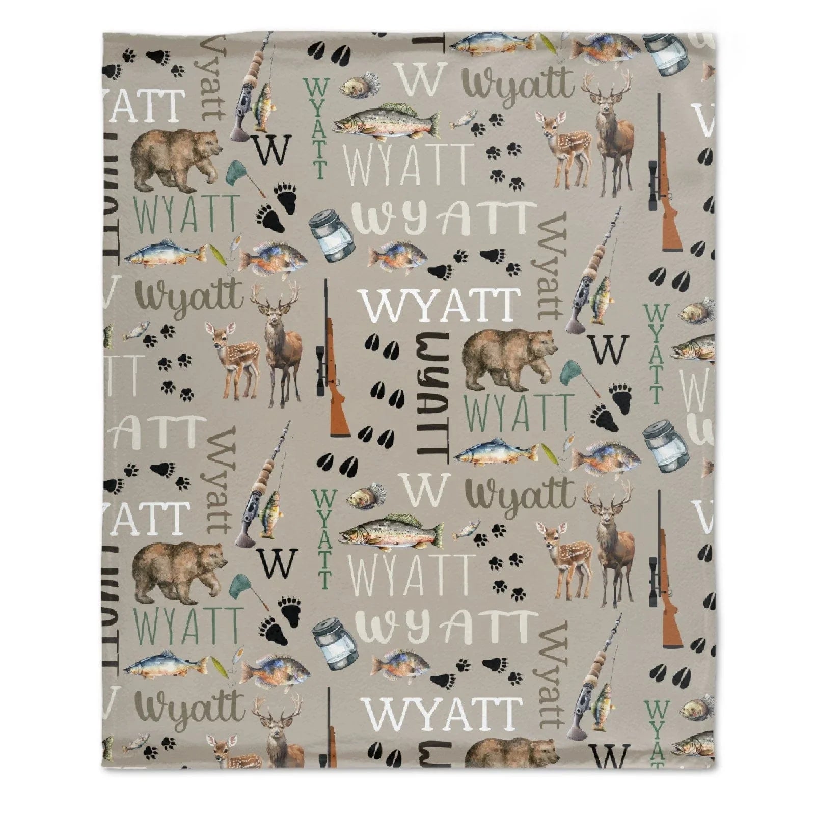 Personalized Hunting Fishing Blanket - Custom Hunting Baby Blanket- Hunting Baby Blanket - Personalized Name Blanket - Outdoors Bear Deer - Joliny
