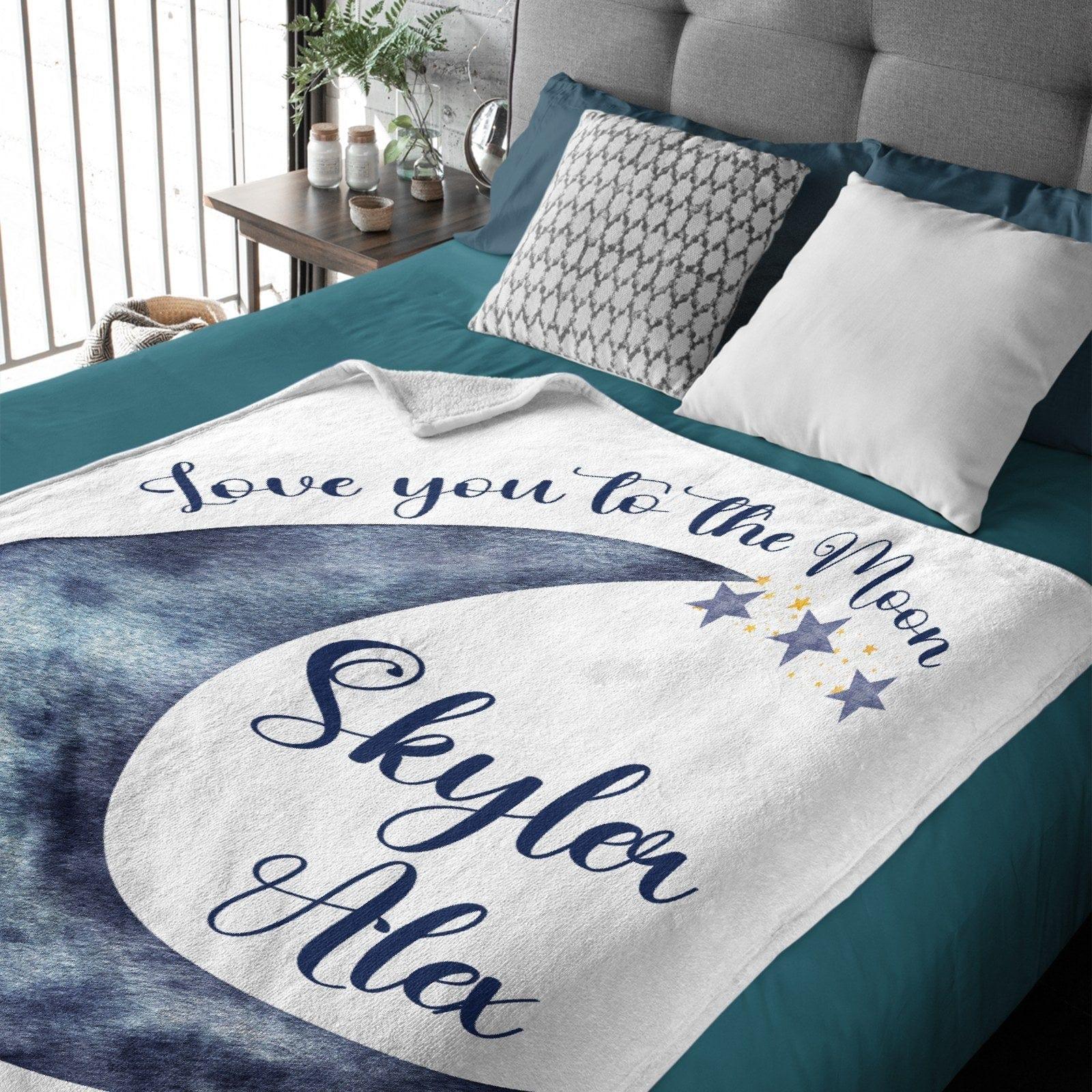 Personalized Moon Nursery Baby Blanket, Love You To The Moon and Back - Joliny