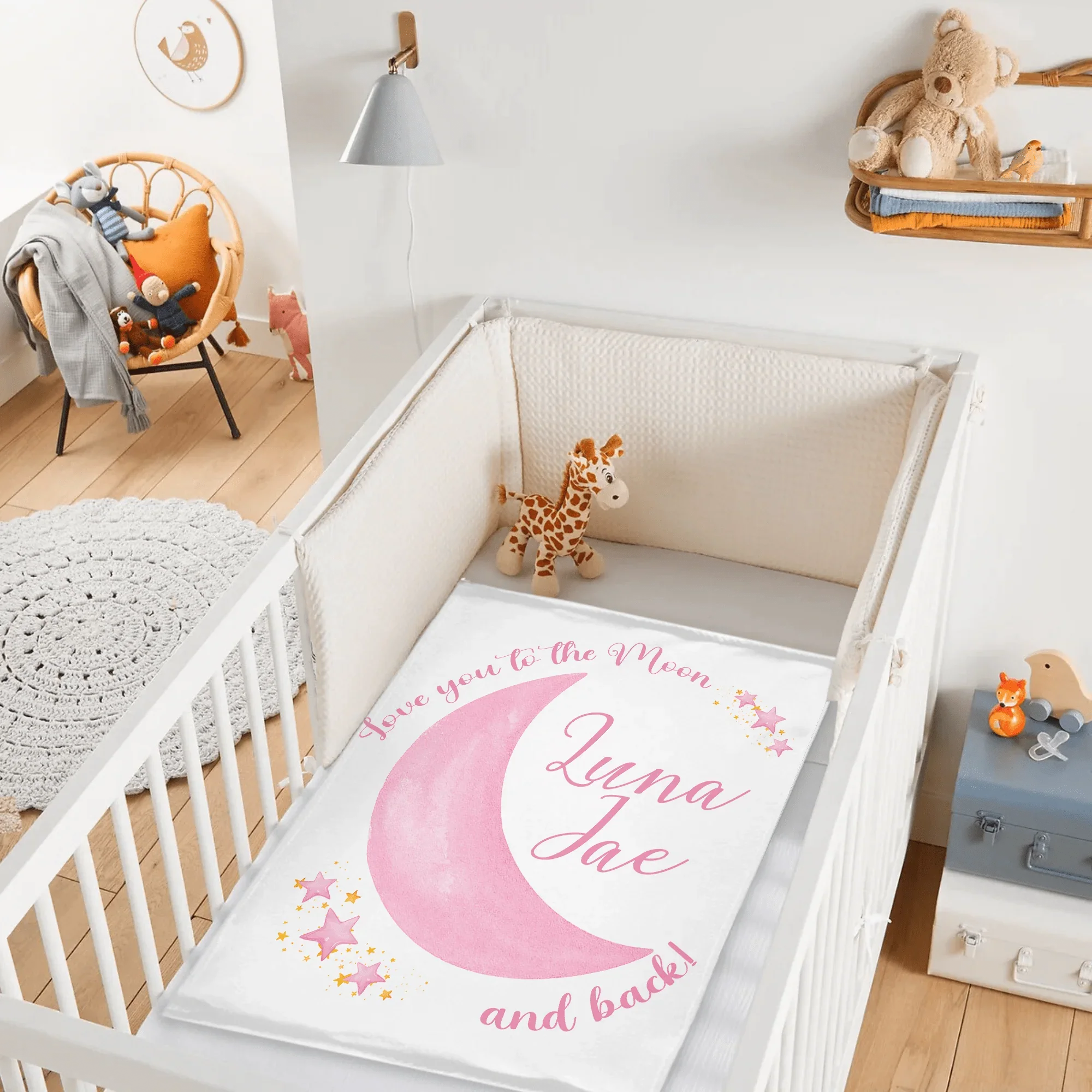 Personalized Moon Nursery Baby Blanket, Love You To The Moon and Back - Joliny