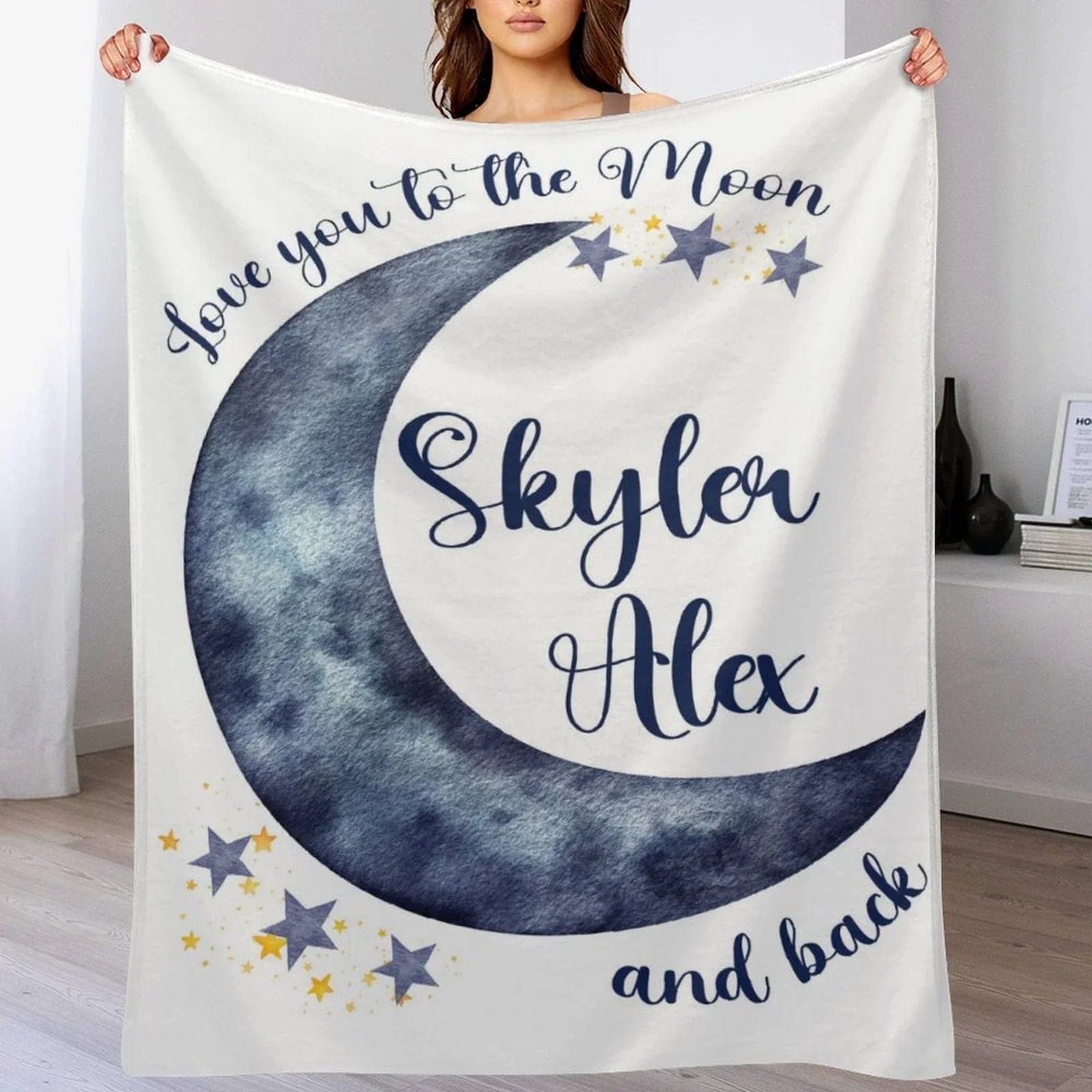 Personalized Moon Nursery Baby Blanket, Love You To The Moon and Back - Joliny