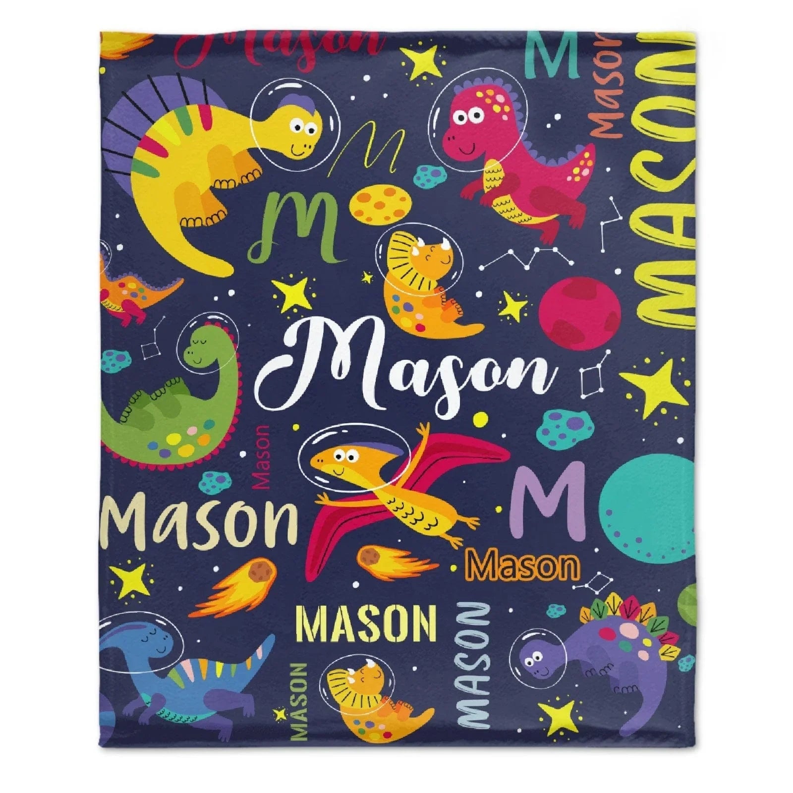 Personalized Outspace Dinosaur Blanket for Boys, Custom Name Blanket - Joliny