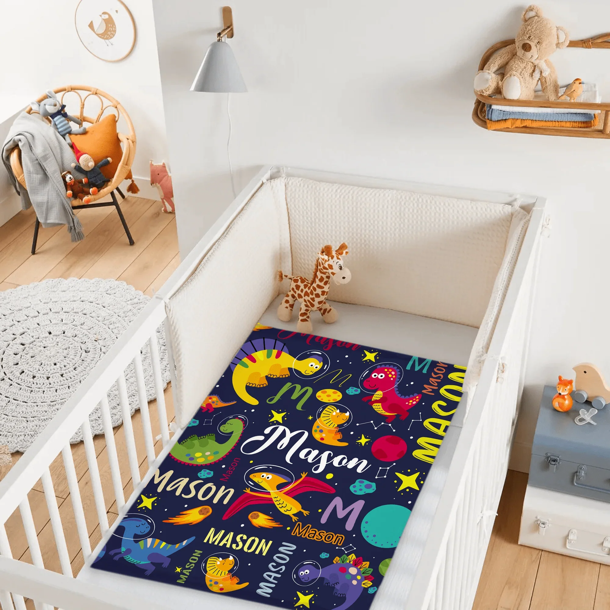 Personalized Outspace Dinosaur Blanket for Boys, Custom Name Blanket - Joliny