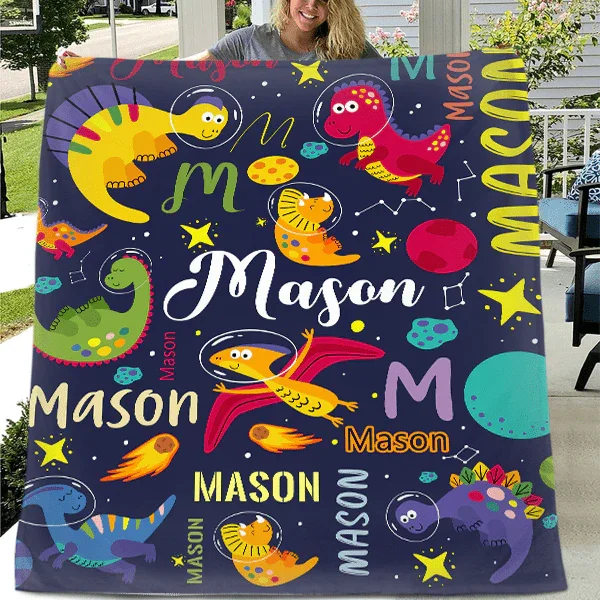 Personalized Outspace Dinosaur Blanket for Boys, Custom Name Blanket - Joliny