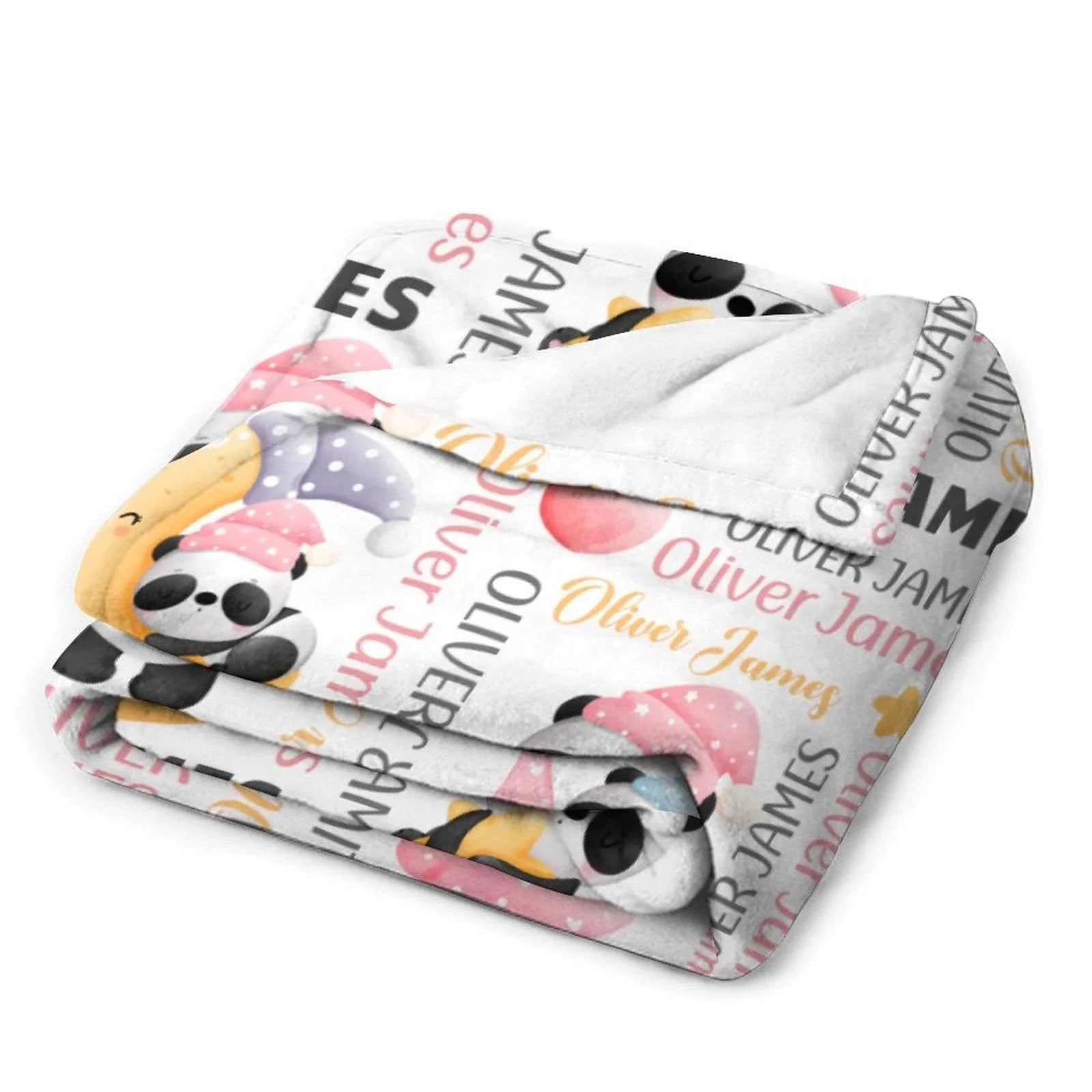 Personalized Pink Nightcap Bow Panda Baby Shower Blanket - Joliny