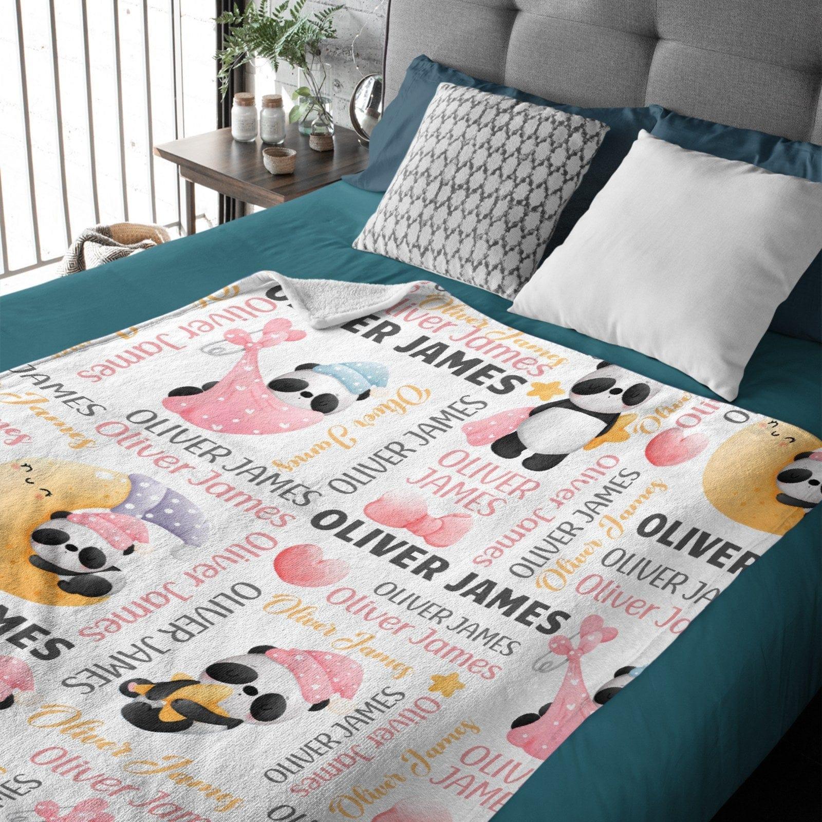 Personalized Pink Nightcap Bow Panda Baby Shower Blanket - Joliny