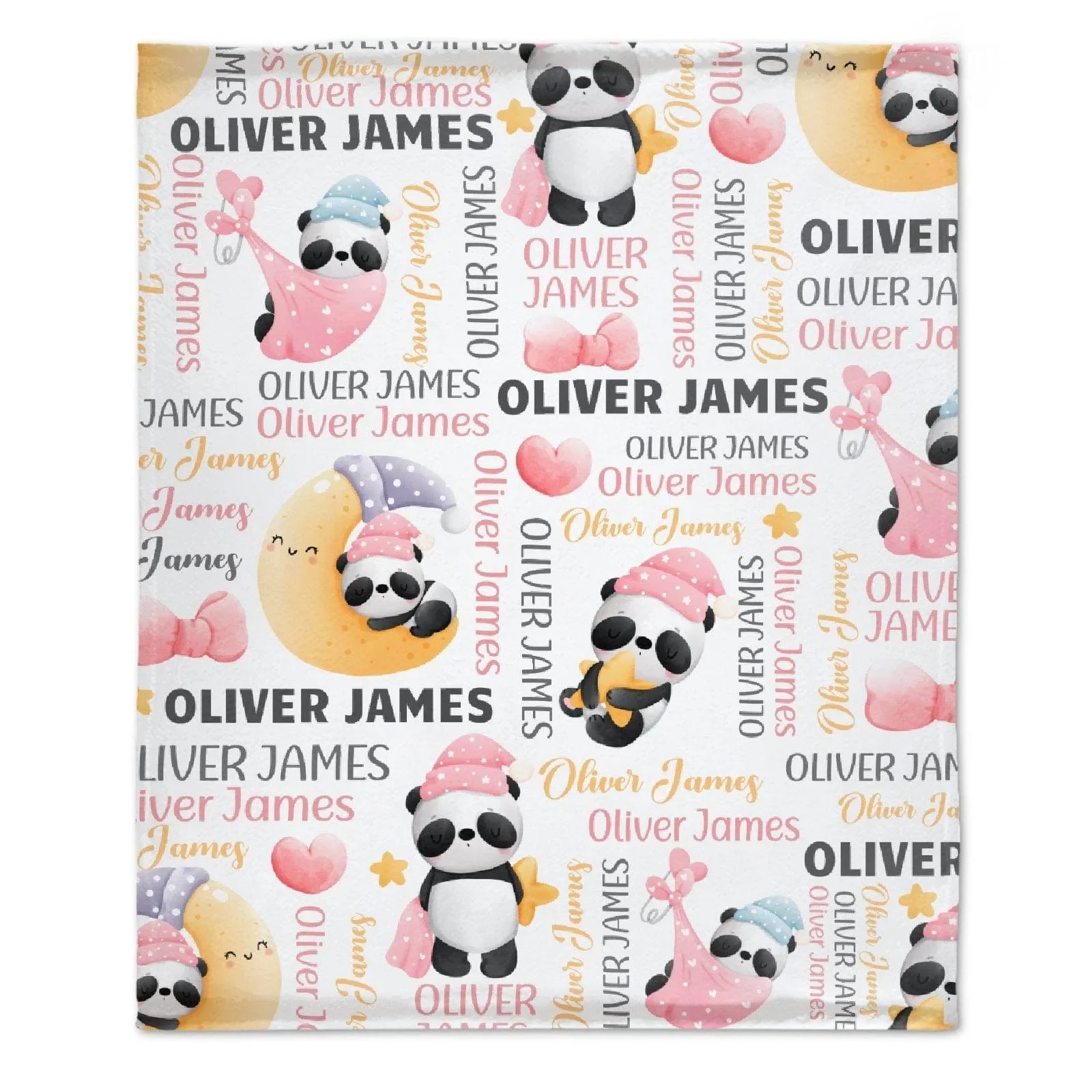 Personalized Pink Nightcap Bow Panda Baby Shower Blanket - Joliny
