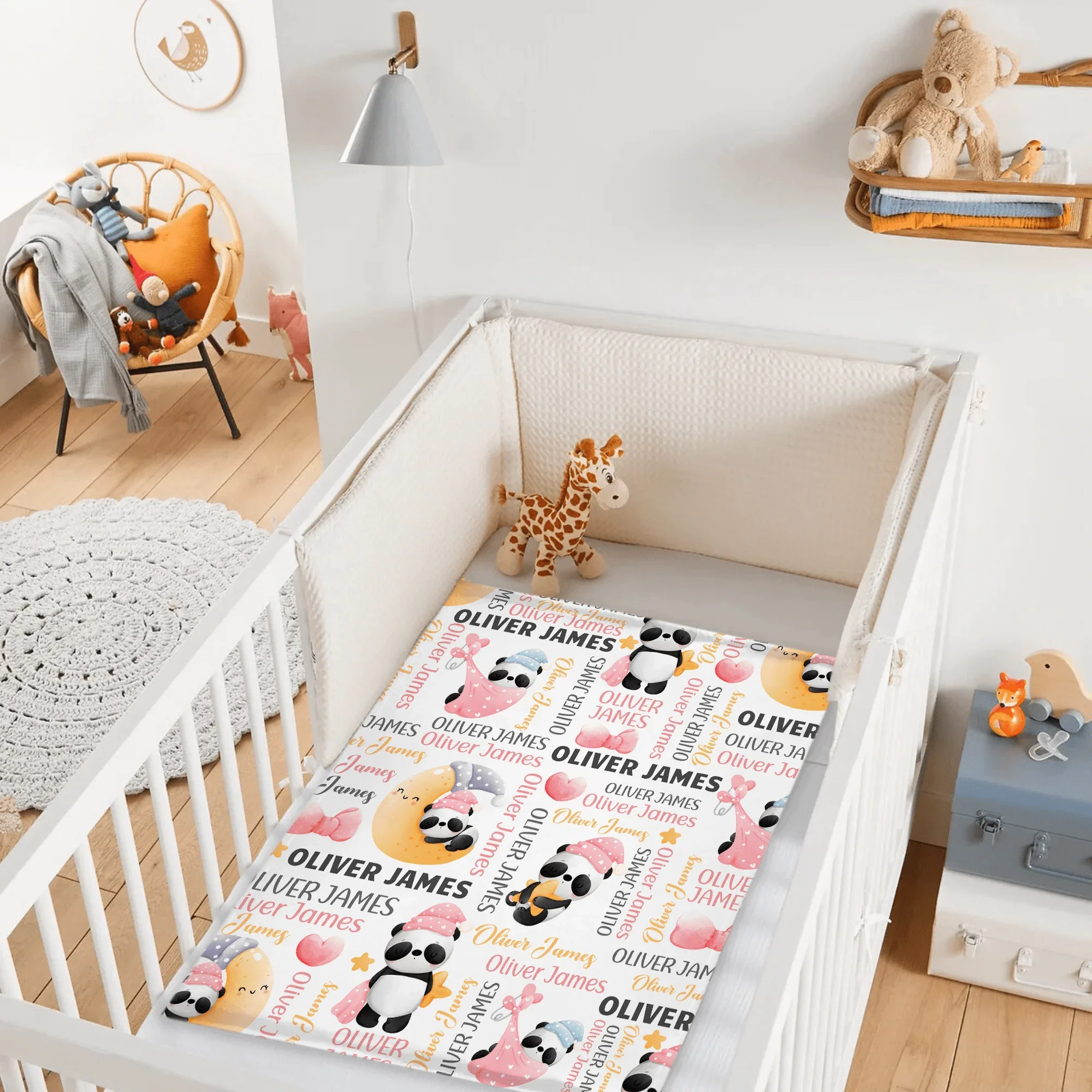 Personalized Pink Nightcap Bow Panda Baby Shower Blanket - Joliny