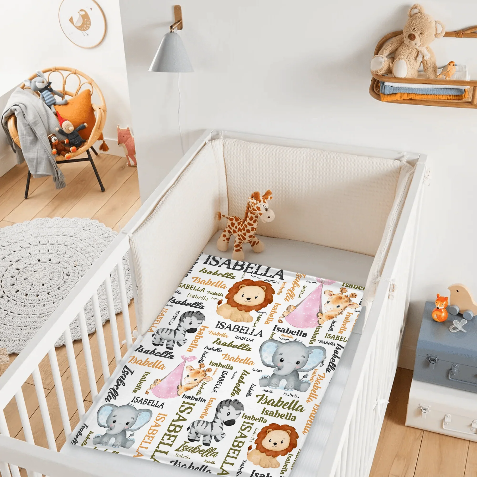 Personalized Pink Pocket Deer, Elephant, Zebra, Lion Animal Blanket With Colorful Names - Joliny